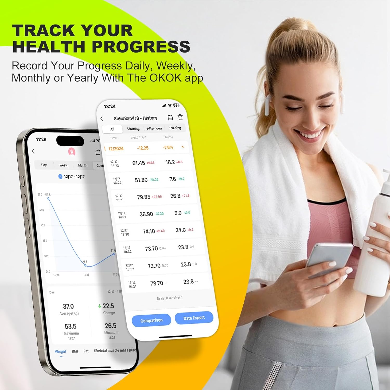 Oolong Bluetooth Smart Body Fat Scale,Body Digital Scale, Weight Scale with Smartphone App,Wireless BMI Bathroom Scale,Load Capacity 396 Lbs/180 Kg,Measures Weight,Body Fat, BMI,BMR and 24 Other Data image number 6