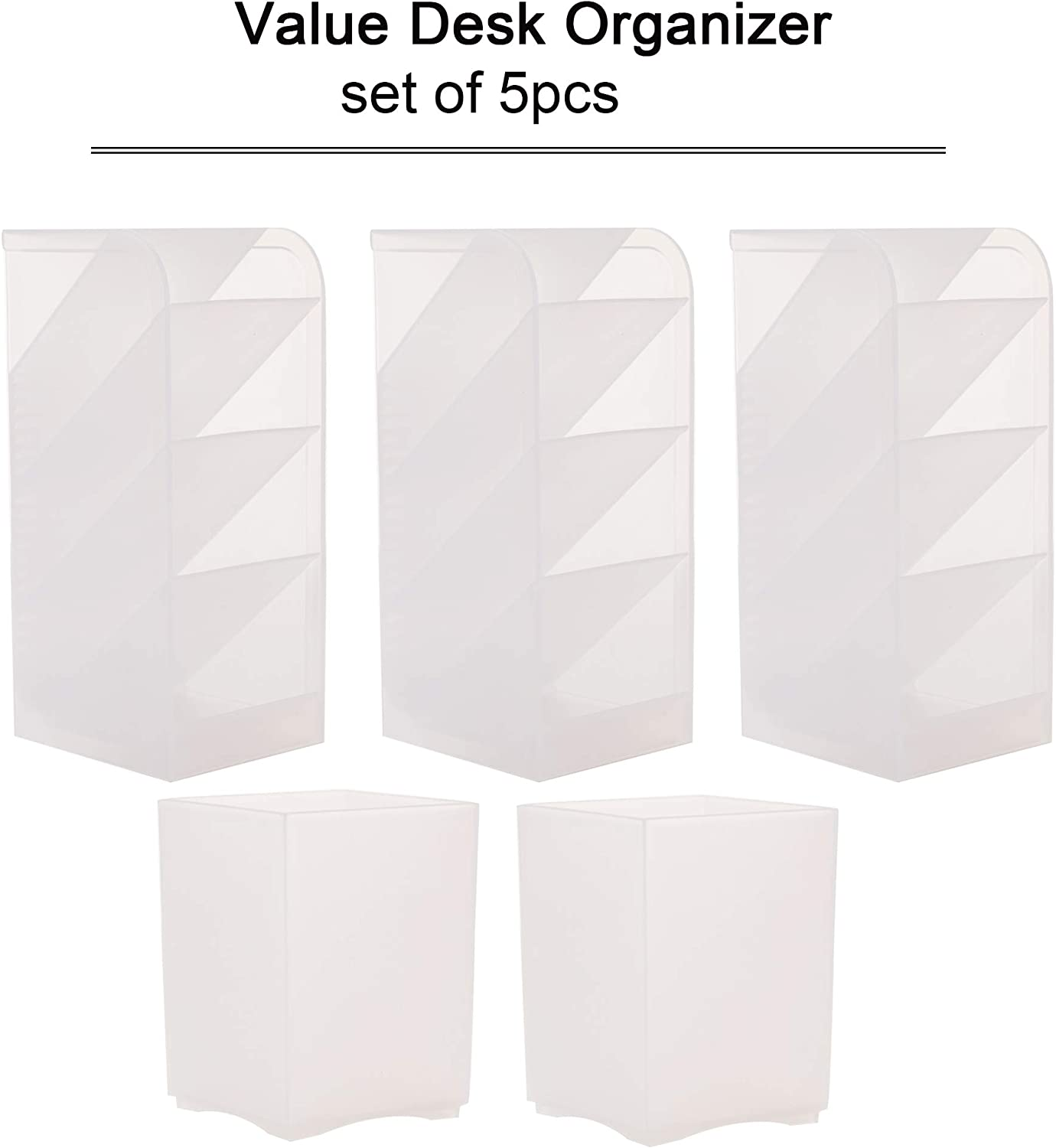 Ctcwsh YAOYUE Large Size Durable Strong Set of 5Pcs Desk Pen Organizer - Pen Holder Cup Makeup Marker Pencil Storage for Office School Home Supplies Teacher Translucent White Color