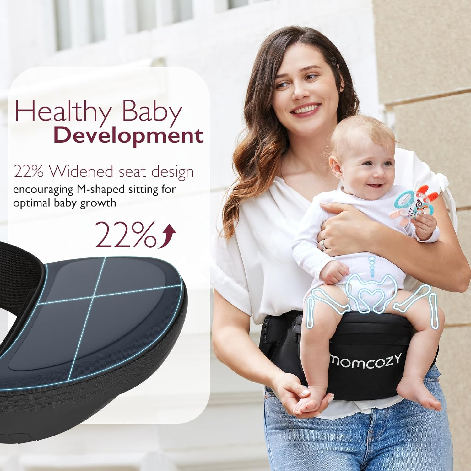 Momcozy Hip Seat Baby Carrier - Adjustable Waistband with Original 3D Belly Protector, Ergonomic Carrier with Various Pockets for Newborns & Toddlers up to 45Lbs, Black image number 5