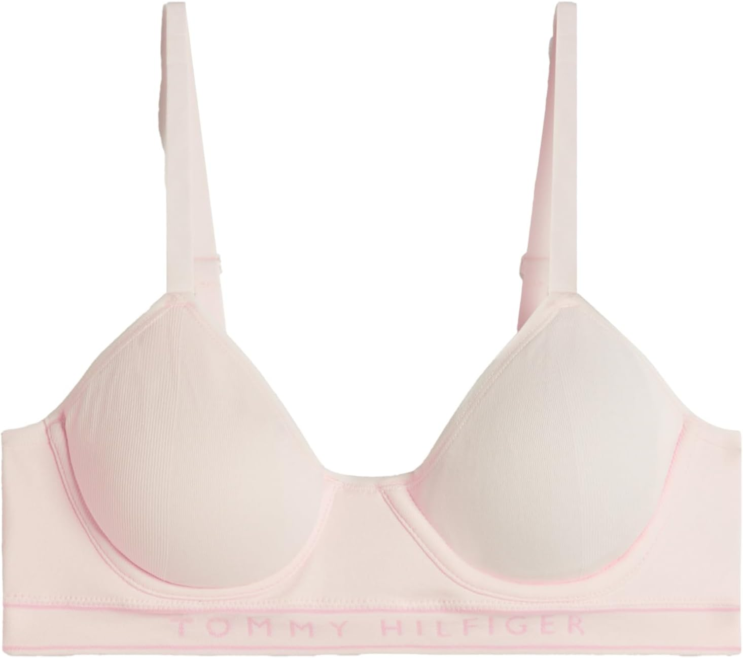 Tommy Hilfiger Women'S Seamless Seamless Contrast Iconic Logo Band Unlined Underwire Bra, Rosewater, 12 C