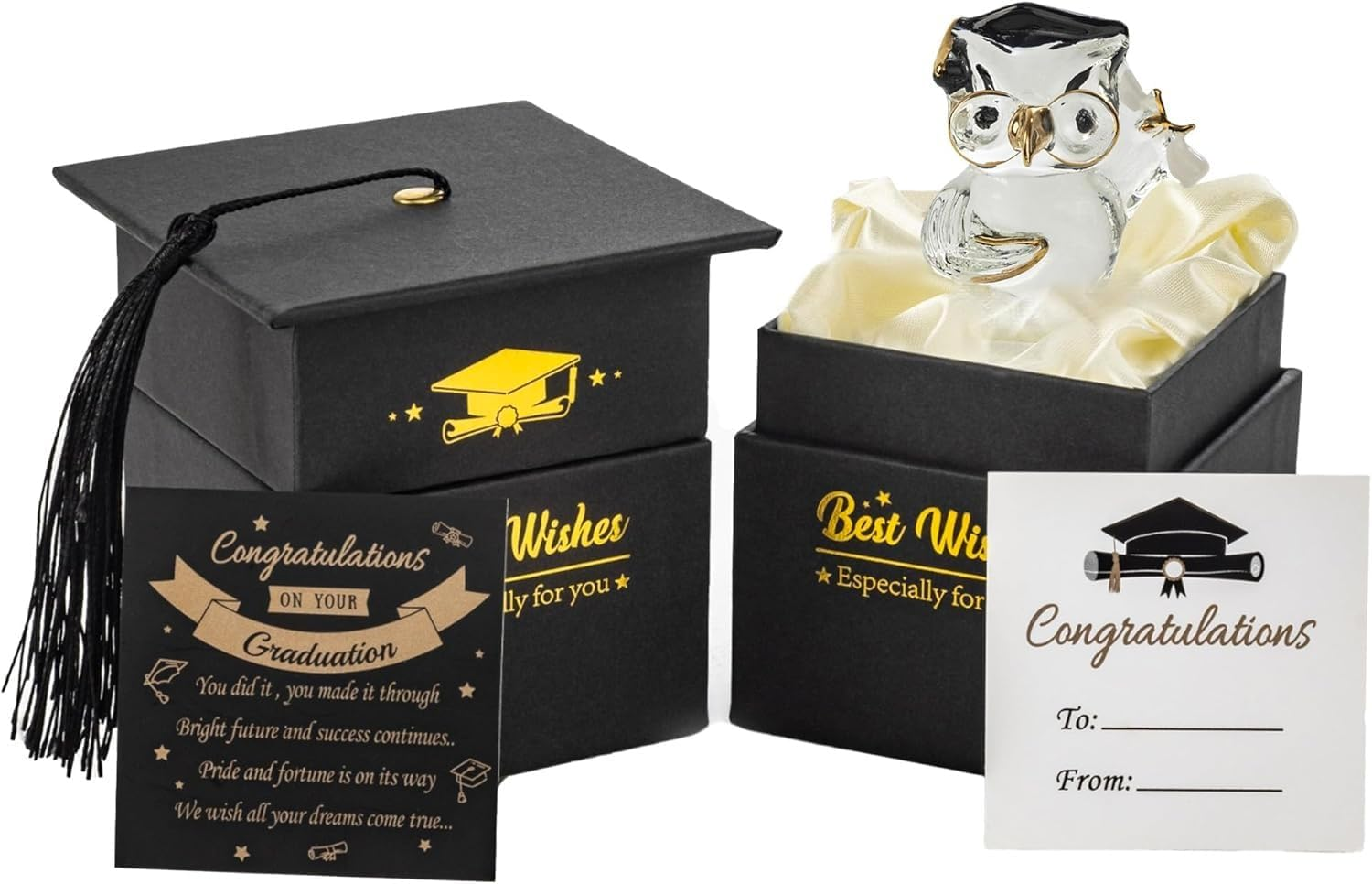 Suprano Graduation Gift Crystal Glass Owl Present Graduation Gifts for Her/Him, Keepsake Ornament in Massage Box image number 1