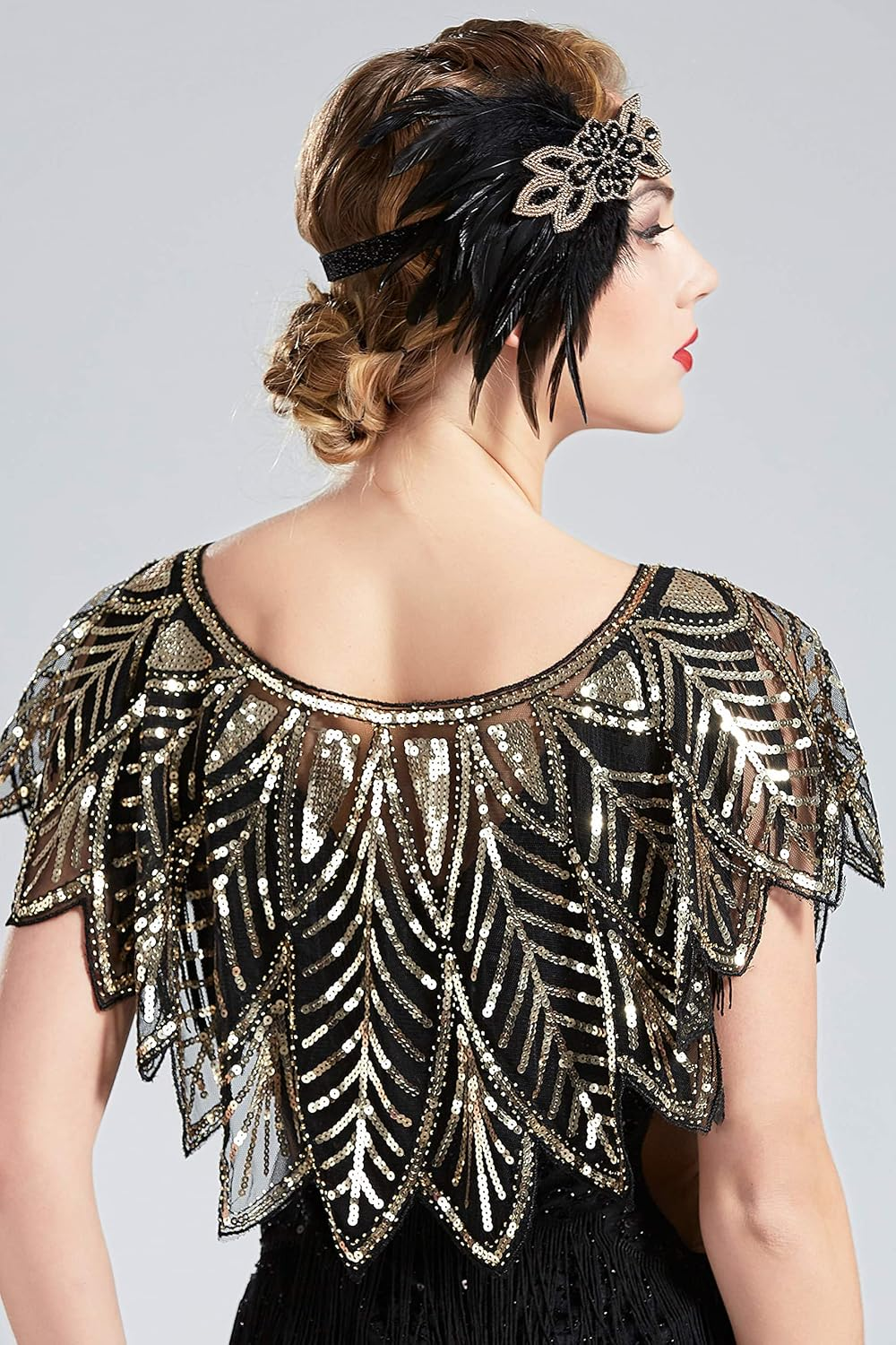 BABEYOND 1920S Shawl Wraps Sequin Beaded Evening Cape Bridal Shawl image number 6