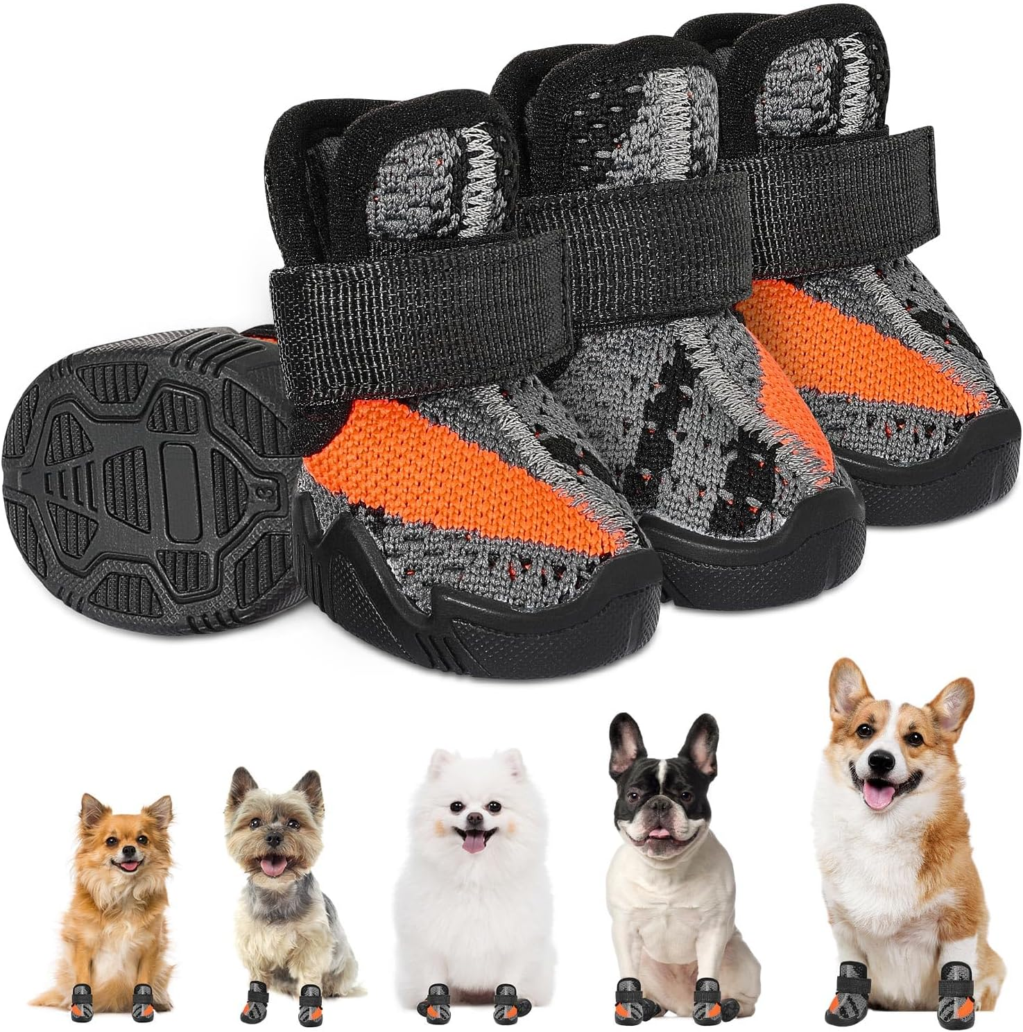 Slowton Dog Shoes for Small Dogs - 4PCS Breathable Dog Boots & Paw Protectors for Summer Hot Pavement with Rugged Anti-Slip Soles for Walking Running Hiking