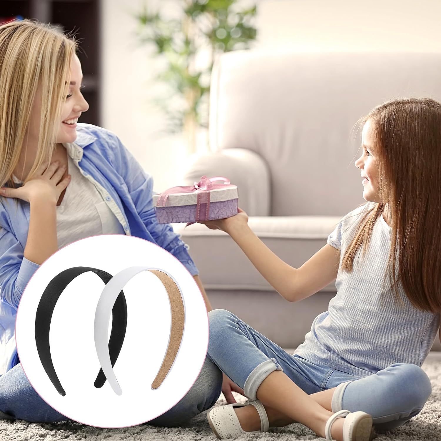 2Pcs Black Headband: Satin Black Headband for Women Girls, Plain Wide Hair Band Hoops, Fashion Elastic Solid Hairband Accessories,Anti-Slip Solid Headbands Soft Simple Hair Bands for DIY Craft Cosplay image number 2