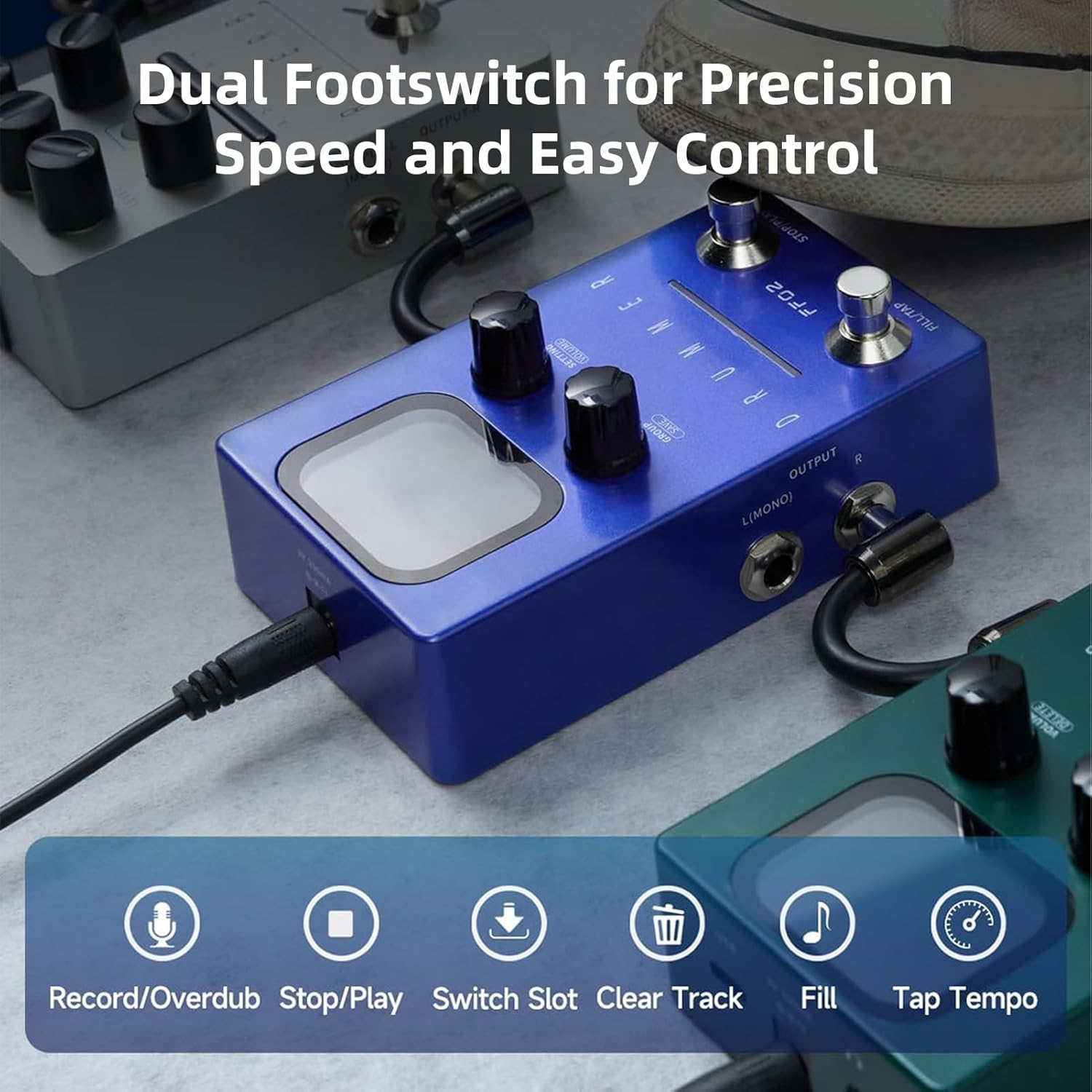 Pyhodi 121 Drum Grooves Rhythmic Guitar Effects Pedal, 66 Customizable Slots, Stereo I O for Live Studio Performance, 11 Styles Drum Machine with Sampling Rate 44.1Khz 16 Bit (AU Plug) image number 2