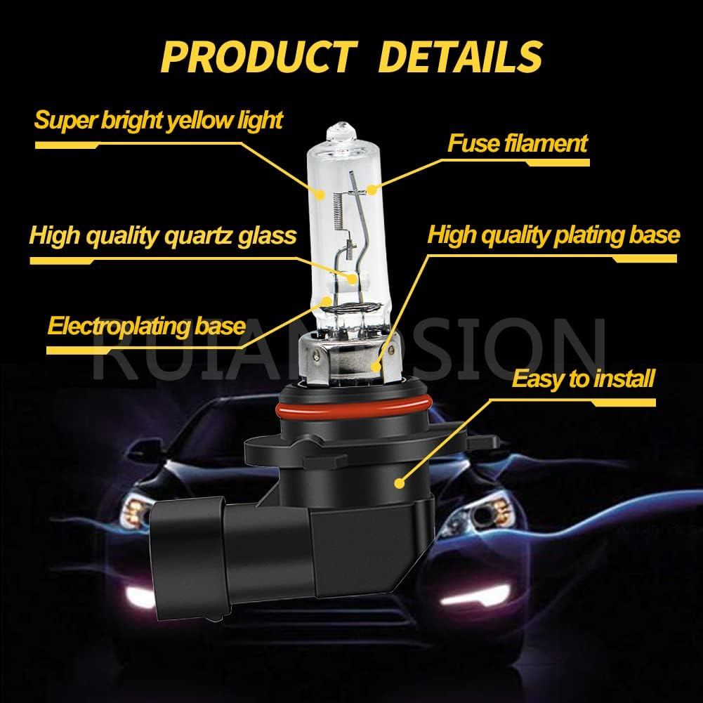 Ruiandsion 2Pcs 9012 HIR2 Standard Headlight Light Bulb 55W 12V Super Bright Yellow Replacement for Halogen Fog Lights image number 3