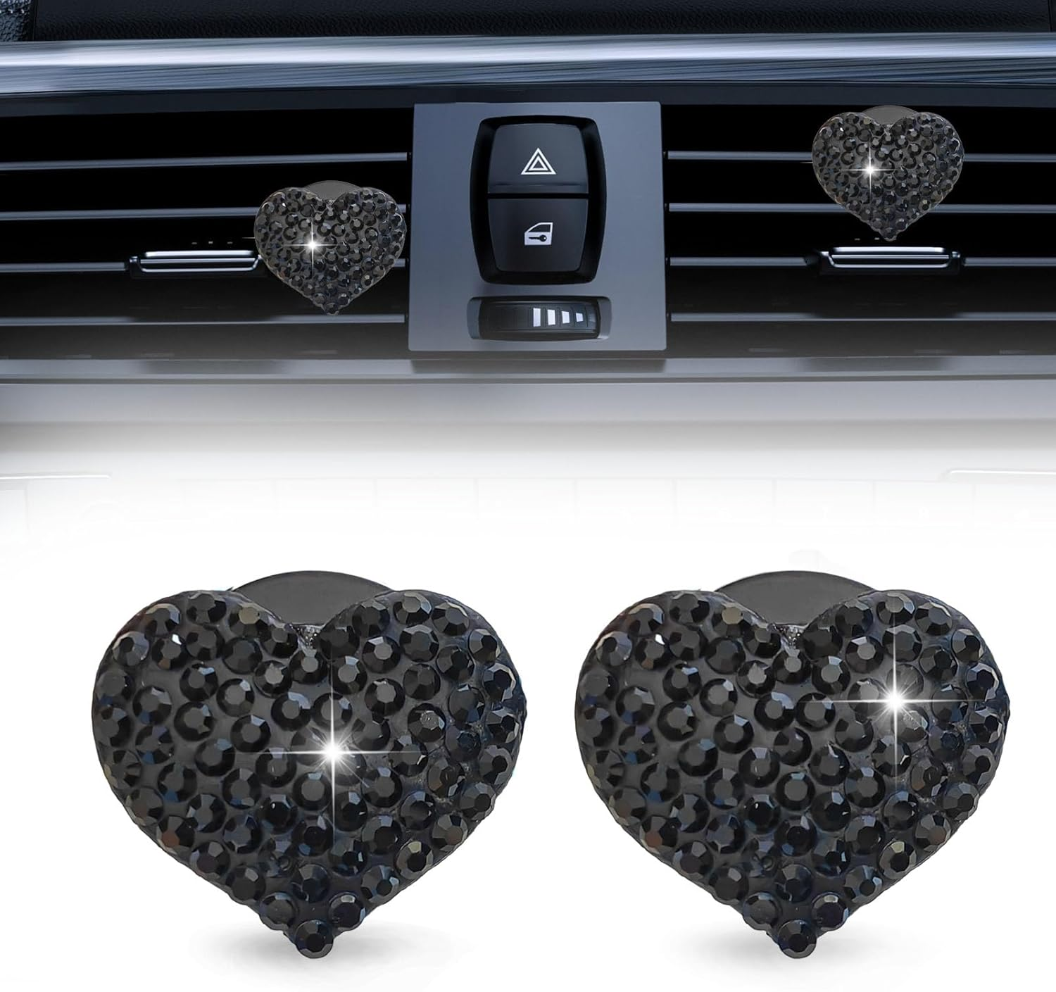 2Pcs Car Air Vent Clip, Bling Rhinestone Diamond Cross Crystal Car Air Vent Clips, Car Air Conditioning Outlet Clip Decorative, Universal Car Interior Decoration Accessories(Silver)