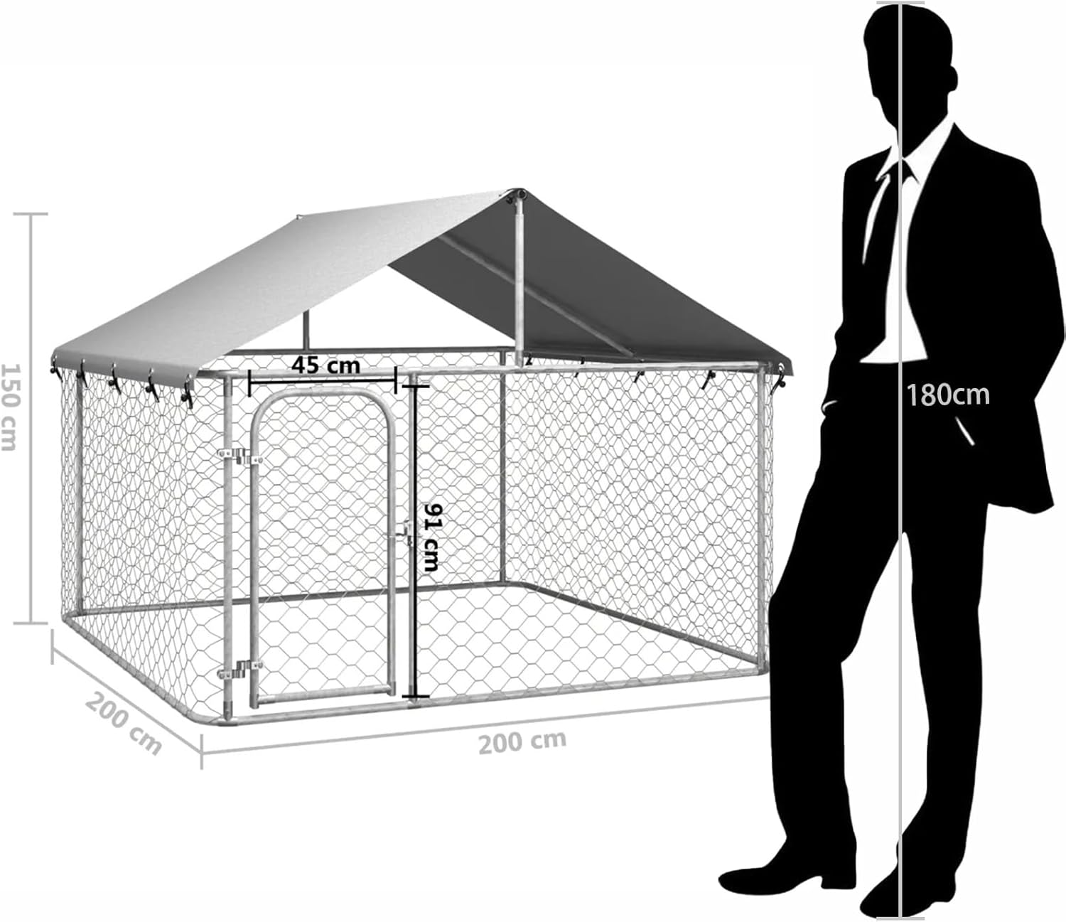 Outdoor Dog Kennel - Durable Galvanised Steel Construction with Safety Lock and UV Protected Canopy - Large Space for Exercise and Play (200 X 200 X 150 Cm) image number 3