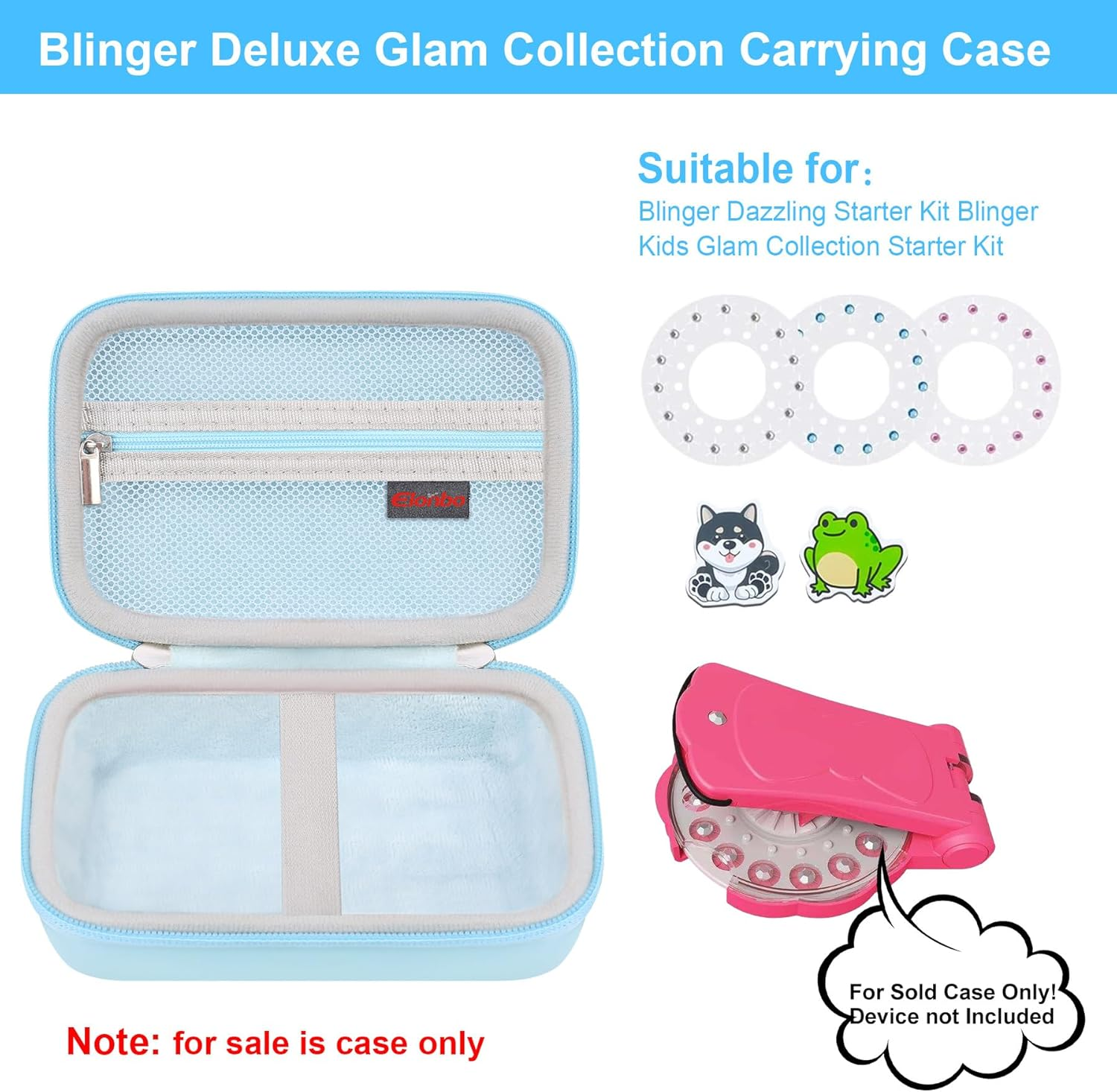 Elonbo Carrying Case for Blinger Dazzling Starter Kit,Blinger Kids Glam Collection Starter Kit Storage Bag,Kids Hair Styling Tool Travel Organizer Holder,Pocket Fits Gems Rhinestones. Blue image number 5