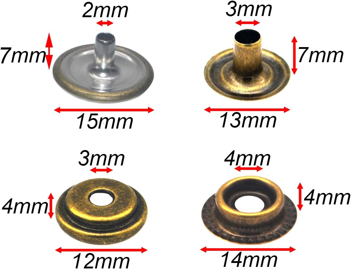 18Sets 15Mm Stainless Steel Fastener Snap Press Stud Button with Punching Tools Kits for Coats Bags Leathers Marine Boat Canvas Silver Line 24 Bronze image number 3