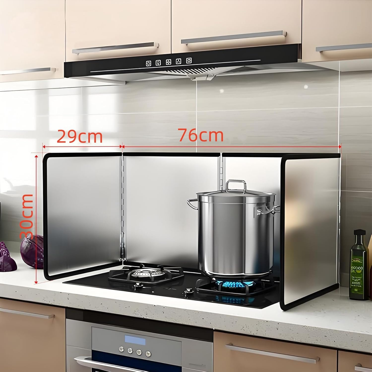 4 Sided Splatter Guard, 76 * 29.5 * 30Cm Grease Foldable Splatter Guard for Stove Stainless Steel Oil Splatter Screens Backs Plash for Fine Mesh Oil Splash Guard anti Splatter Shield Guard image number 1