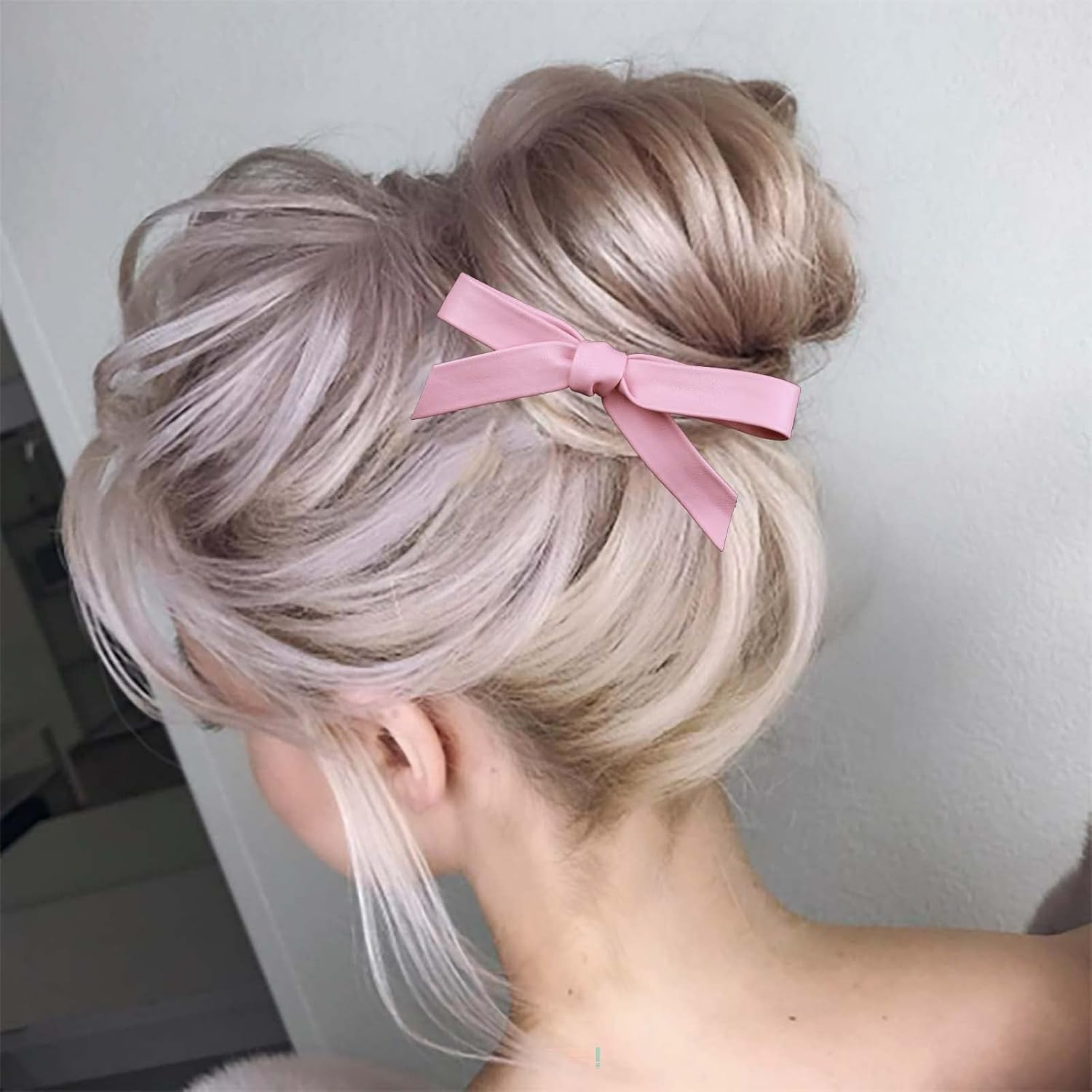 Yheakne Vintage Bow Hair Clip Pink Bow Knot Hair Clip Winter Hair Holder Clip French Bow Barrette Headpiece Bow Knot Hair Accessories for Women and Girls (Pink) image number 3