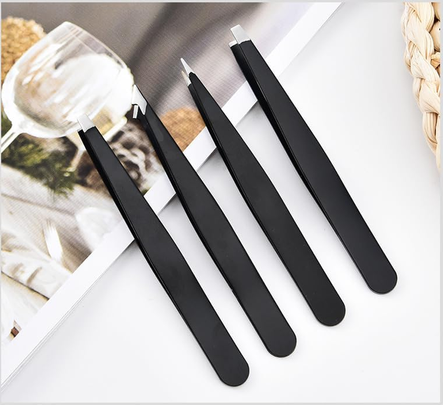 Professional Precision Tweezer Set 4 Types (Pointed, Hooked, Slanted, Straight), Stainless Steel Eyebrow Tweezers with Sharp Tight Bite, Eyelash Tweezers for False Eyelashes Fine Hair Removal (8PCS) image number 1