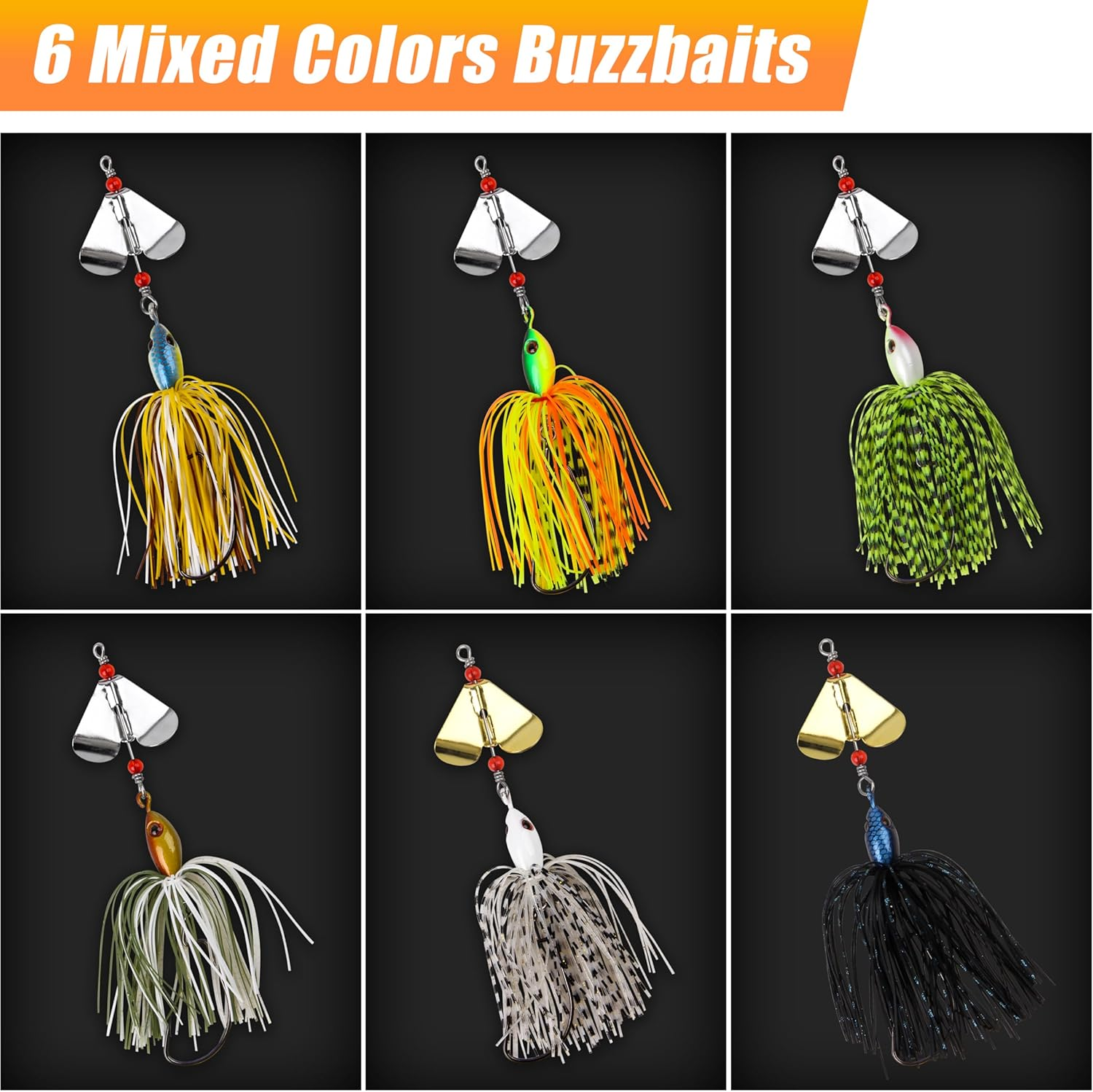 Spinnerbait Fishing Lures Kit Set, 6Pcs Bass Fishing Buzzbait Multicolor Bass Trout Salmon Metal Spinner Baits Swim Jigs Freshwater Saltwater Fishing - Style A-6Pcs image number 6