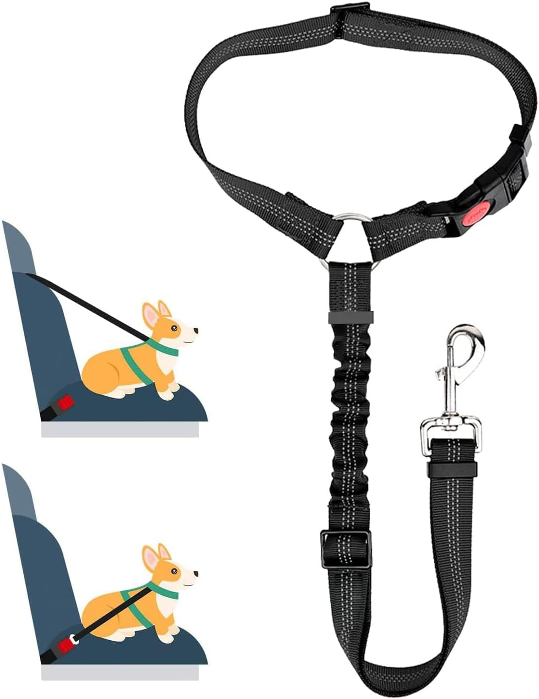 Charming Club Adjustable Dog Car Seat Belt Harness - Safe Pet Vehicle Restraint with Shock-Absorbing Bungee, Headrest Clip & Car Guard | Fits Puppy to Large Dogs | Universal for All Cars (Blue-1Pcs)