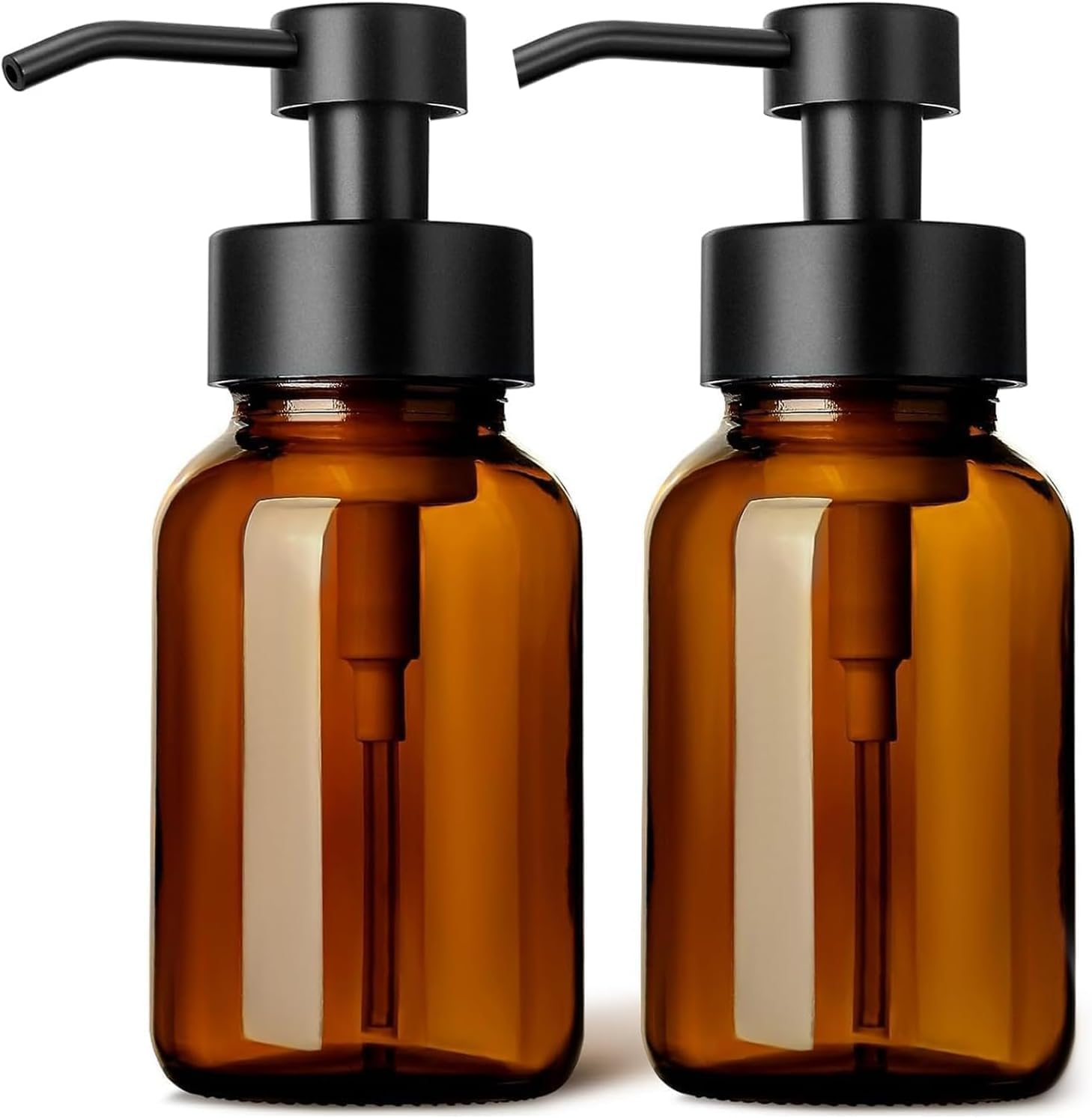 2 Pack Foaming Soap Dispenser, 8.5 Oz Refillable Amber Glass Foam Soap Dispenser for Bathroom & Kitchen