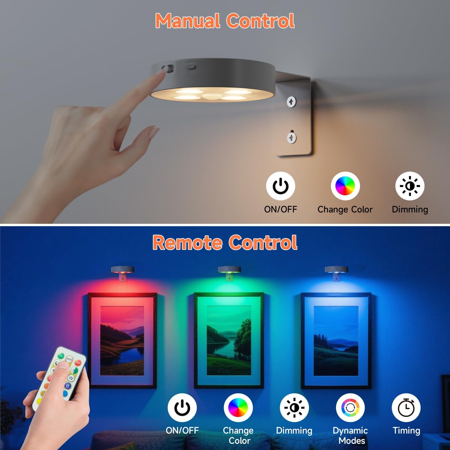Picture Lights for Wall, 1000Mah Rechargeable Battery Magnetic Poster Lights with Motion Sensor, 12 RGB Color, Remote Dimmable Timer Painting Light, Wall Decor Light for Art Display, Frame image number 4