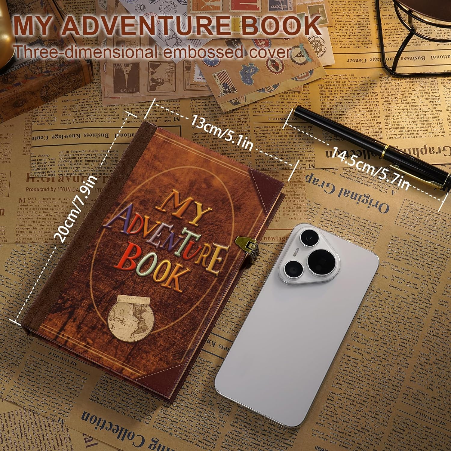 My Adventure Book Leather Scrapbook Photo Album - 164 Acid-Free Pages, Vintage Travel Journal for Anniversaries, Vacations & Date Nights, Pocket-Sized Memory Book, Gift for Couples, Him & Her image number 5