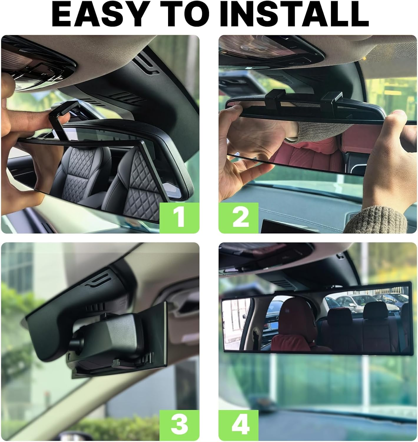 Universal 12 Inch Panoramic Convex Rear View Mirror, Clip-On Wide Angle Interior Mirror for Cars, Suvs, and Trucks to Effectively Reduce Blind Spots and Enhance Visibility