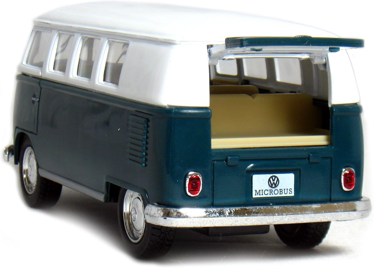 5" Die-Cast 1962 VW Classic Bus 1/32 Scale (Green), Pull Back N Go Action. image number 3