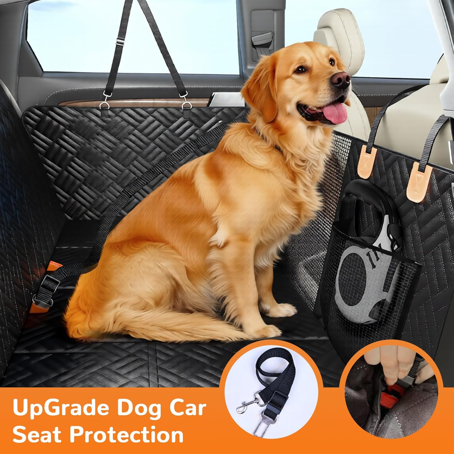 Uandhome Dog Car Seat Cover, Waterproof Dog Car Seat Cover Back Seat Hammock with Mesh Visual Window & Side Flaps & Dog Seat Belt, Scratchproof Pet Seat Cover for Cars, Trucks, Suvs(206 X 153Cm) image number 4