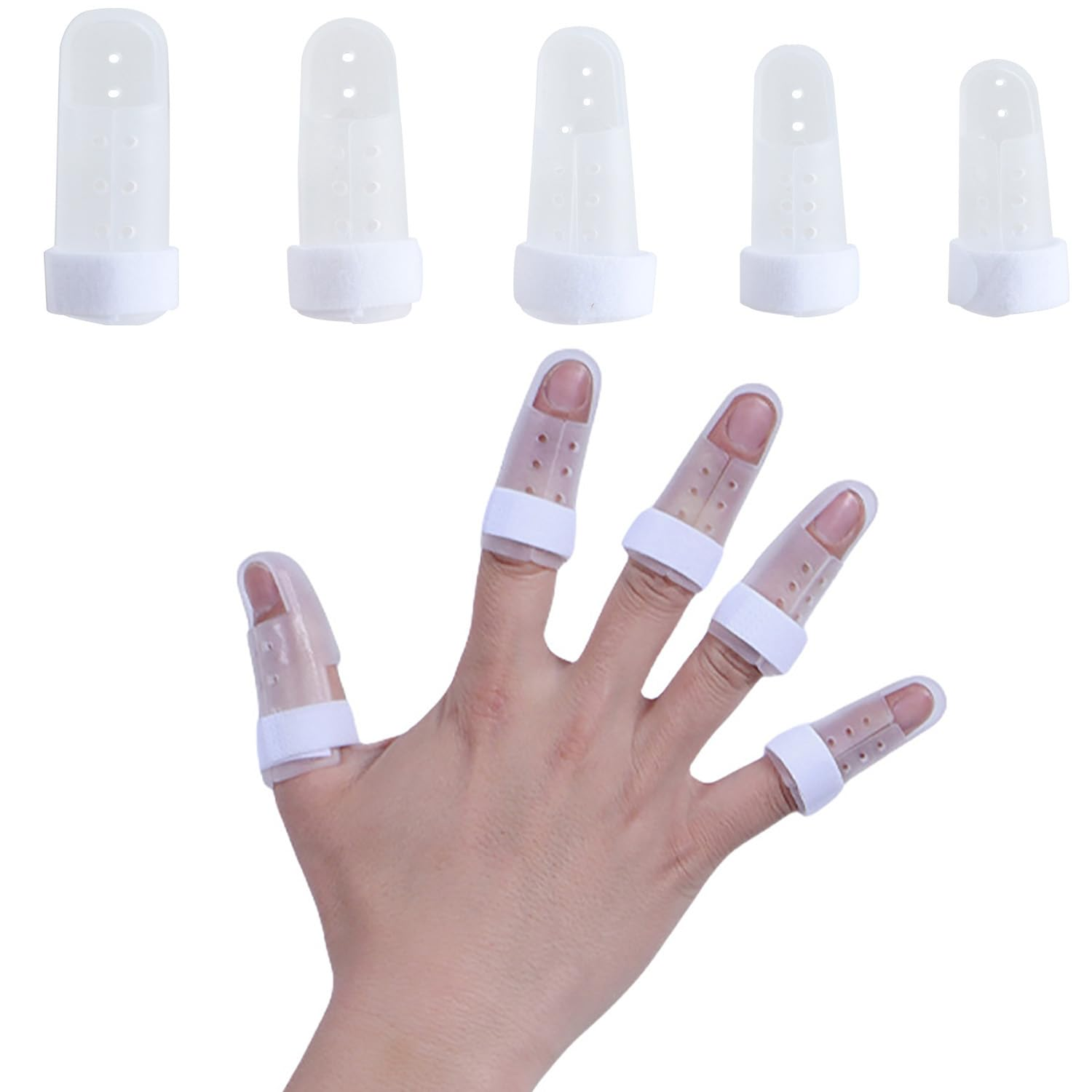 5Pieces Finger Splints for Mallet Finger and Arthritis, Adjustable Support Brace for Finger, Thumb Straightening (Clear 5 Sizes) image number 3
