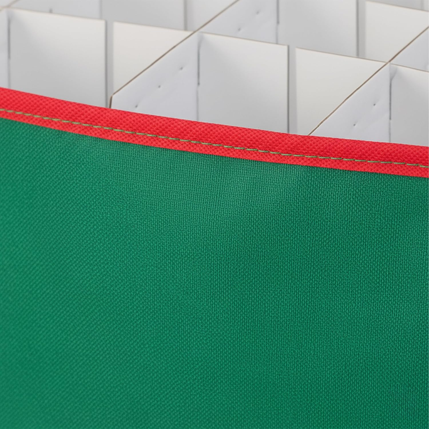 Relaxdays Christmas Bauble Storage Box, 64 Baubles, H X W X D: 33 X 33 X 33 Cm, Polyester, Cardboard, Ball Box, Green/Red image number 2