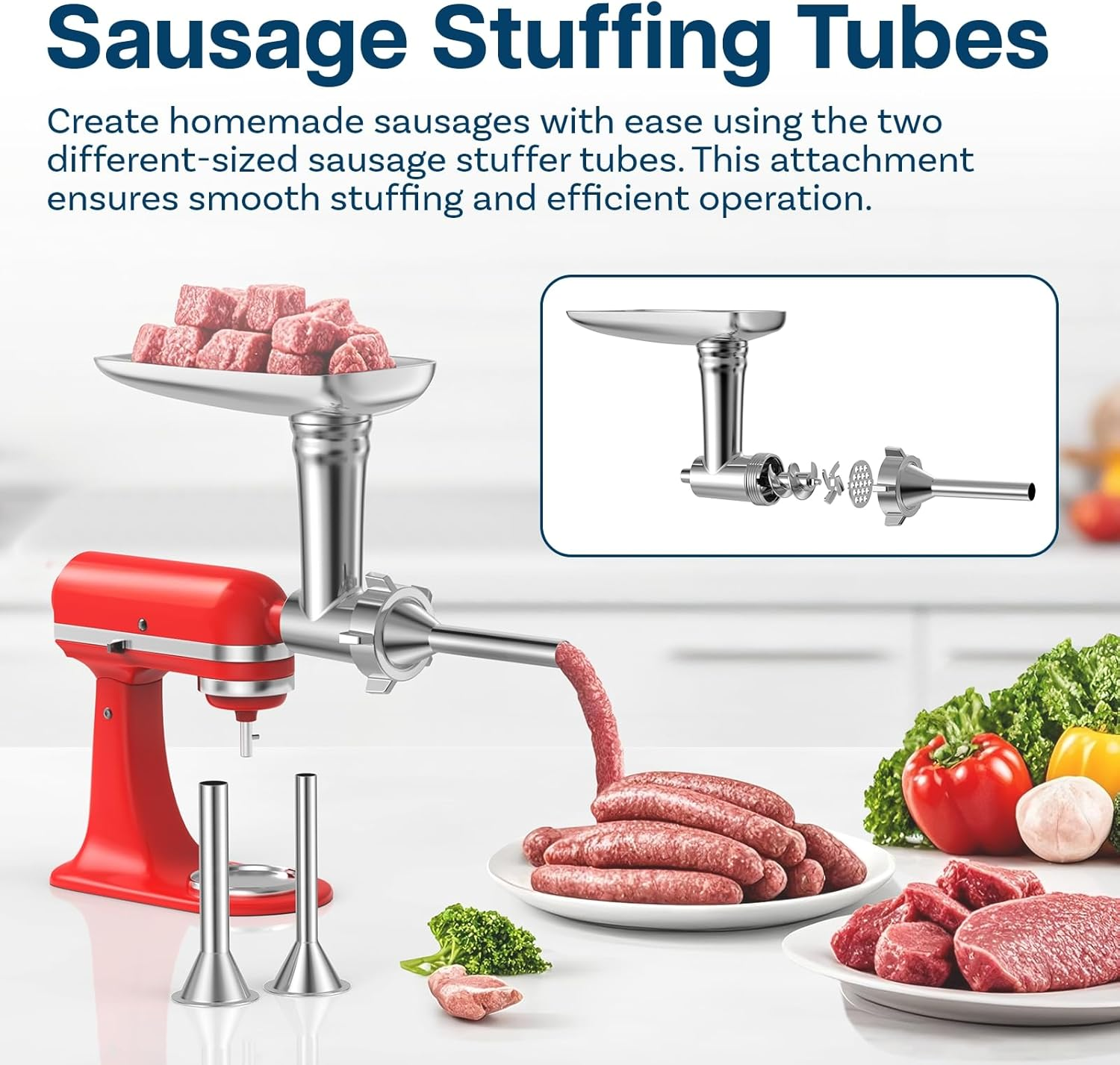 Meat Grinder Attachment for Kitchenaid Stand Mixer &ndash; Food Grinder Attachments with 4 Grinding Plates, 2 Sausage Stuffer Tubes, 2 Grinding Blades &ndash; Stand Mixer Accessories for Kitchenaid by MMOBIEL image number 5