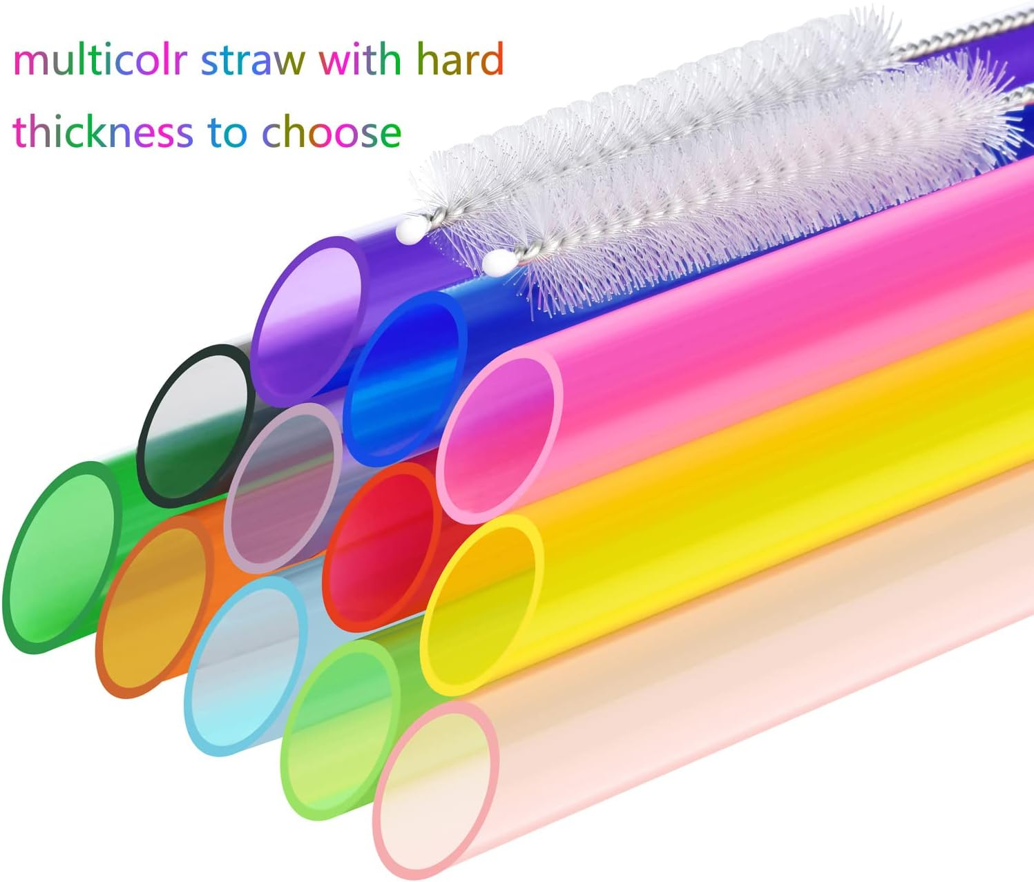 ALINK 12-Pack Reusable Plastic Boba Straws, 13 Mm X 10.5 Inch Long Wide Clear Smoothie Straws for Bubble Tea, Tapioca Pearls, Milkshakes with 2 Cleaning Brush - Pointed Design