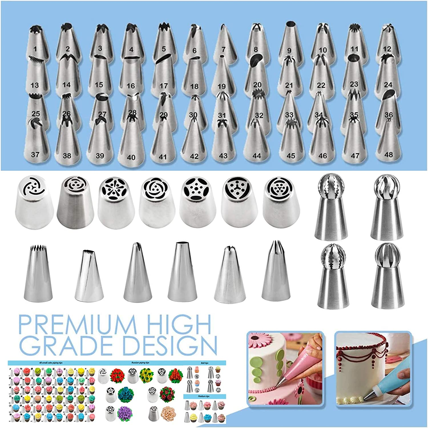 Makmeng Cake Decorating Tools Supplies Kit - 368Pcs Baking Supplies with Storage Case for Beginners - Icing Piping Bags and Tips Set for Cookies, Cupcake & Cake Frosting Fondant Decorating
