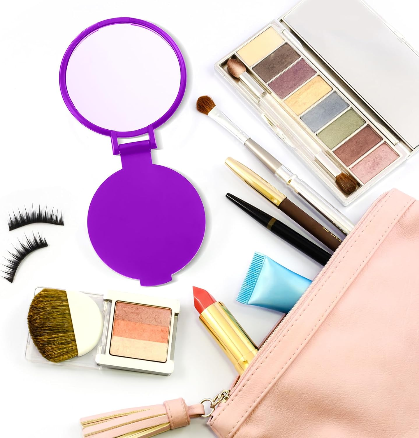 Yalikop 72 Pcs Compact Mirror Bulk Portable round Makeup Mirror Mini Foldable for Purse Women Travel Daily Use Mother&lsquo;S Day Gifts (Purple,Pink) image number 2