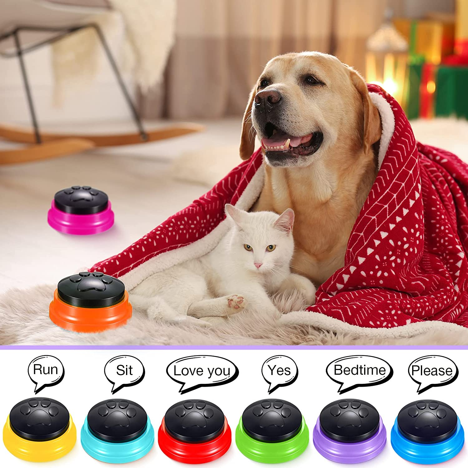 Yunsailing 8 Pack Voice Recording Button Dog Buttons Communication Recordable Buttons Dog Cat Talking Button Pet Training Buzzer, 30 Second Recording Buzzers Pet Learning, Office Game, 8 Colors image number 3