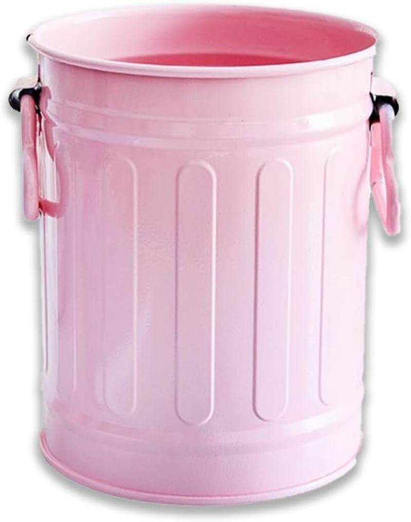 Fkereg Pencil Holder for Desk, Metal Barrel Pen Cup Holder for Desk with Handles, Cute Makeup Brushes Holder, Marker Holder Organizer Storage for Office Classroom Desktop Home (Pink)