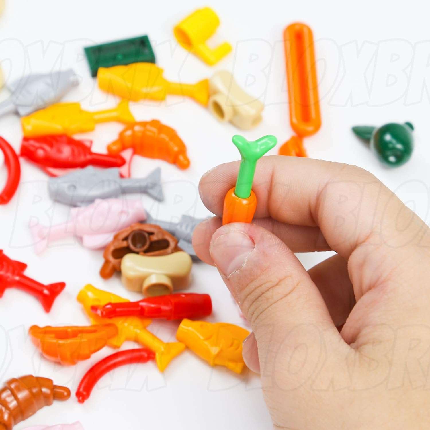 Bloxbrix 180Pcs City-Friends Brick-Food-Pieces -Fruit-Apple-Banana-Pineapple-Cherry Desserts-Ice Cream-Cake-Sweet Cone Picnic-Pizza-Hotdogs-Turkey-Fish-Beer-Money Toys for Extra Bricks image number 1