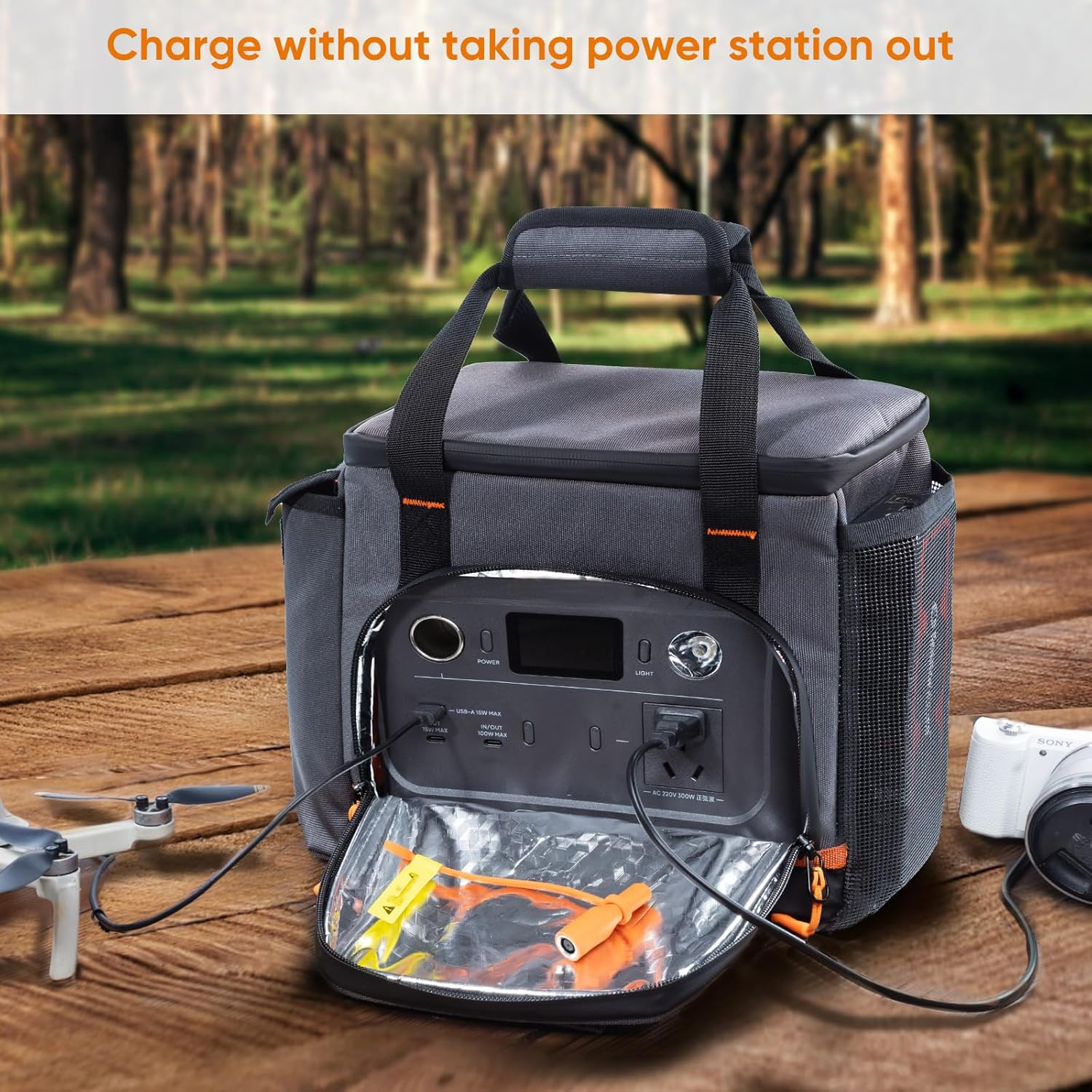 Travel Carrying Case Compatible with Jackery Explorer 300/240/160, Portable Power Station Storage Case with Water- Proof Bottom and Front Pockets for Jackery Accessories Solar Generator image number 6
