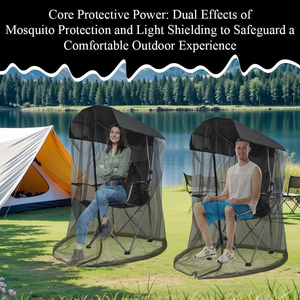 Outdoor Mosquito Net, Fishing Courtyard Garden Mosquito Net with Awning, Waterproof, Foldable, for Outdoor Fishing, Camping Chairs, and Beaches, Chair Not Included (Black) image number 2