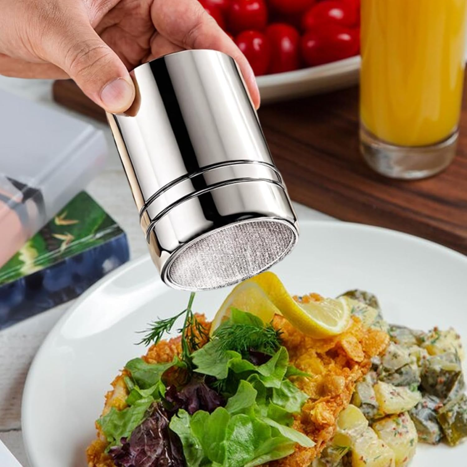 2Pcs Chocolate Shaker,Chocolate Powder Shaker Stainless Steel Coffee Icing Sugar Shaker Duster Flour Sifter with Lid Cocoa Spice Powder Shaker Flour Shakers for Kitchen Cappuccino Coffee Latte image number 1