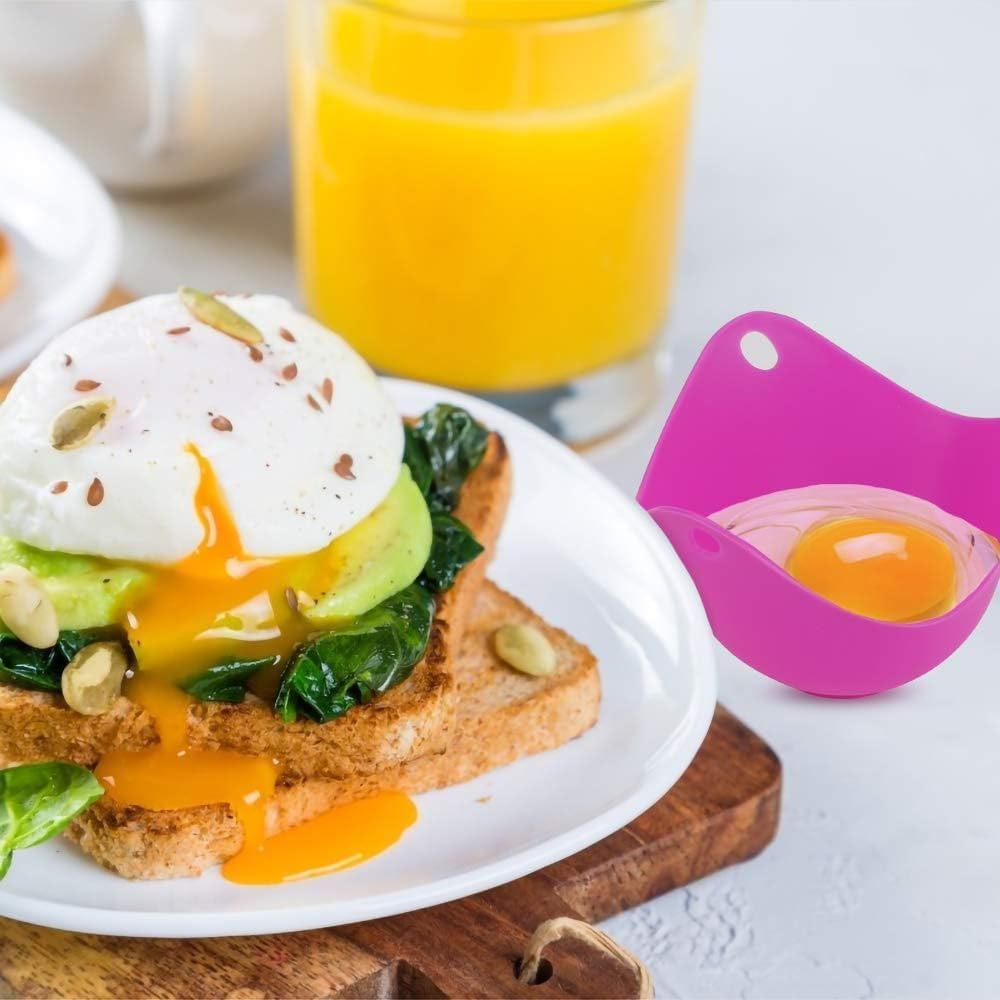 4Pcsthickened Food Grade Silicone Egg Poacher Cups, Cookware, Boiler Steamer, Microwave (Green+Blue+Purple+Yellow, 9.63 * 6.1Cm)