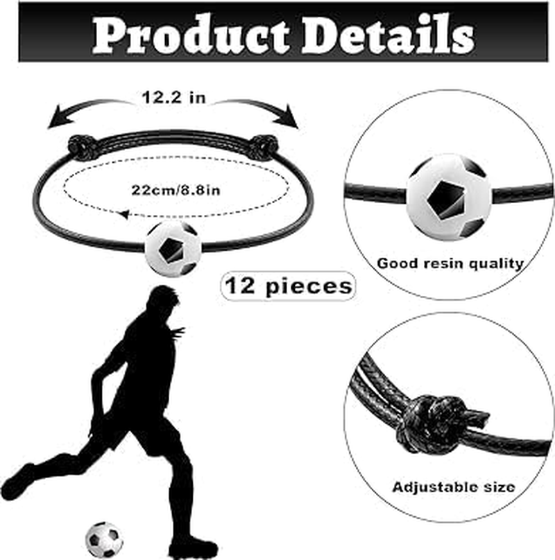 12 Pcs Football Bracelets, Adjustable Football Friendship Bracelets, Soccer Charm Bracelets for Girl Boy Sports Scenario Favours image number 2