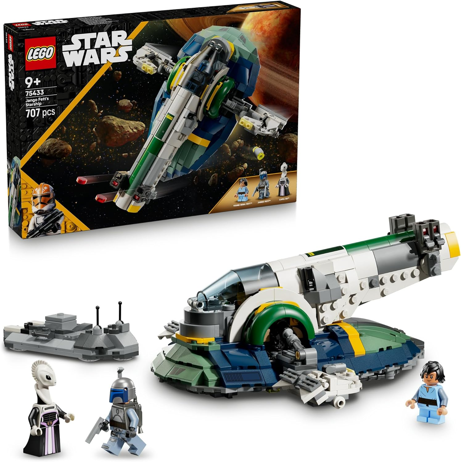 LEGO&reg; Star Wars: Attack of the Clones&trade; Jango Fett&rsquo;S Starship 75433 Building Toy for Boys, Girls and Any Fans, Buildable Vehicle, Bounty Hunter Characters, Fantasy Decor, Toy Idea for Kids image number 2