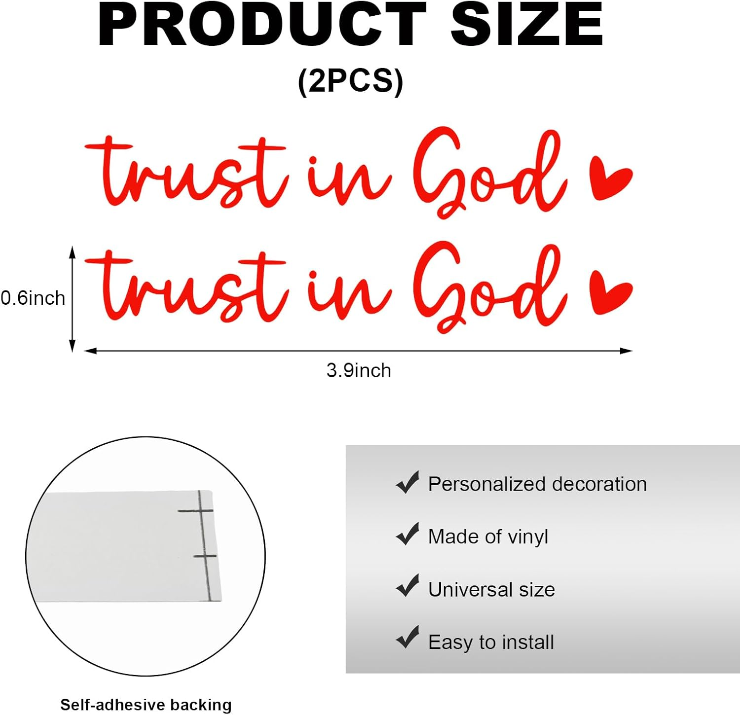 DXNQ 2 PCS Trust in God Rearview Mirror Decals, Automotive Vinyl Rear View Mirror Decorative Stickers, Waterproof Trust in God Stickers for Car Truck Laptop, Car Accessories (Red) - Black,2 Pcs image number 5