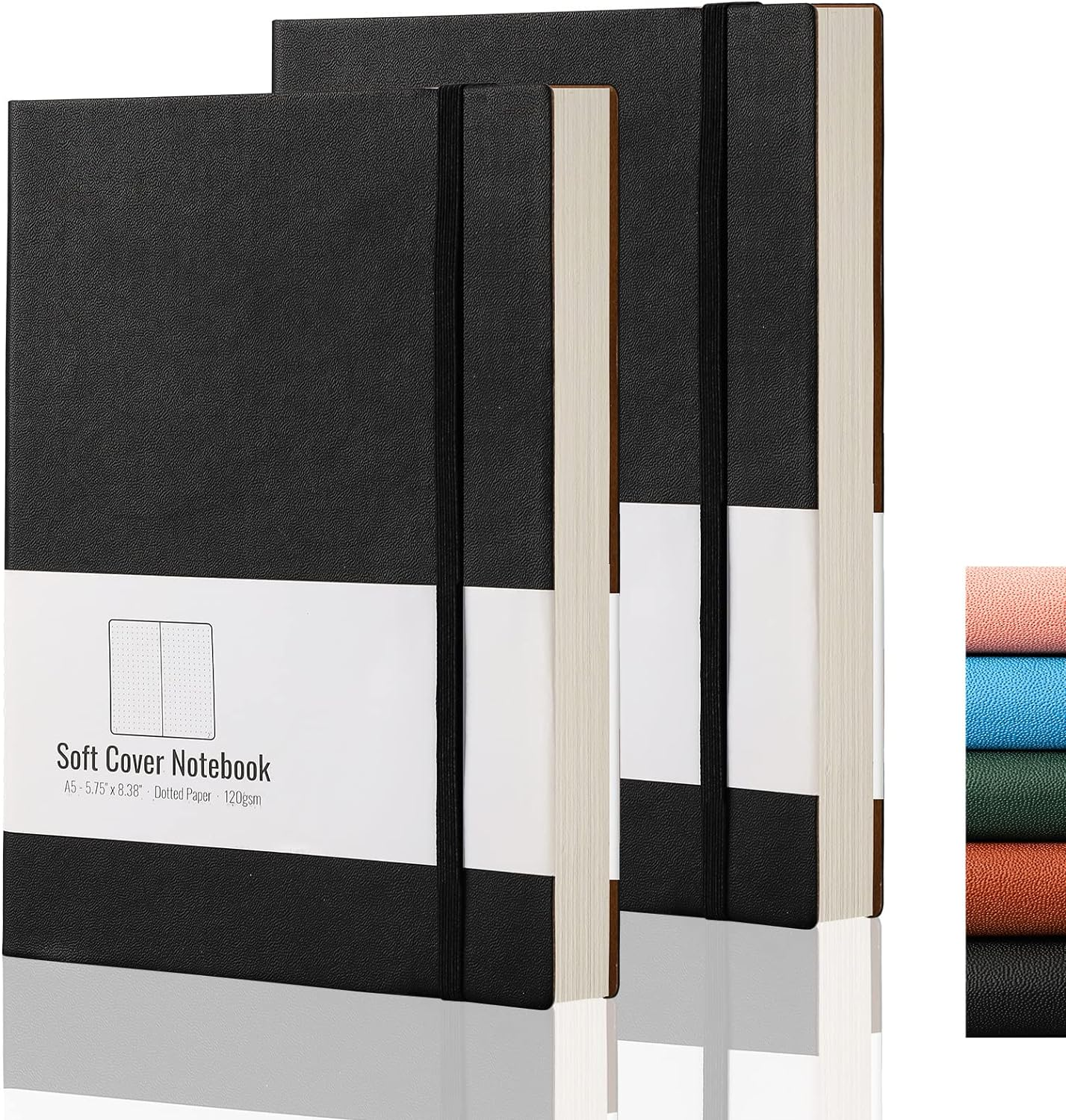 AHGXG Dotted Bullet Grid Journal 2 Pack - A5 Dot Grid Notebook for Women, Medium 5.75'' &times; 8.38'', 320 Numbered Pages, 120Gsm Thick Dotted Paper, Soft Leather Cover (Black Pink)