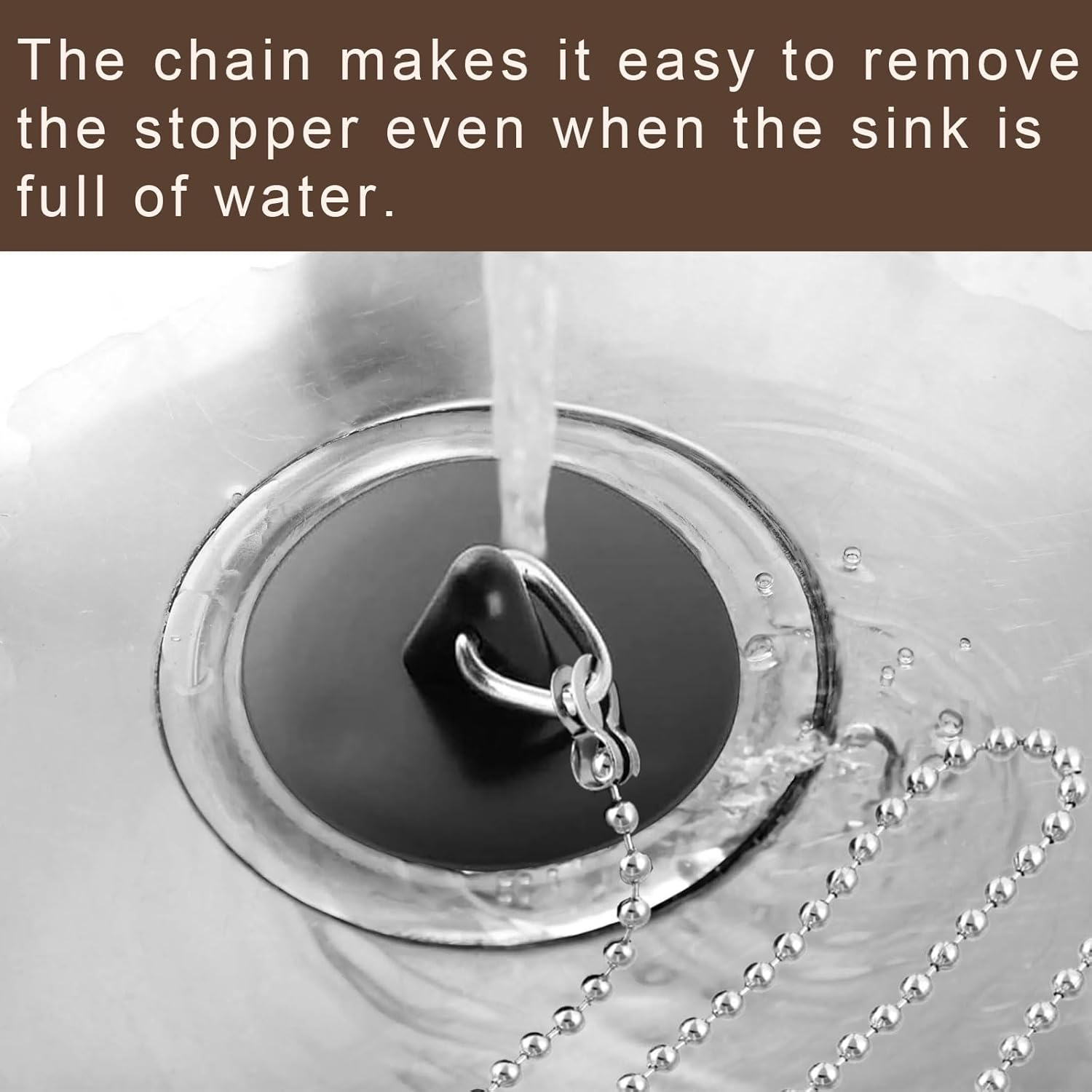 Drain Plug, Pack of 2 Rubber Sink Plugs, 45 Mm Plug Bathtub, Universal Plug for Sink Bathtub, with 40 Cm Chain Plug, for Bathtub, Kitchen, Sink Sewer System image number 5