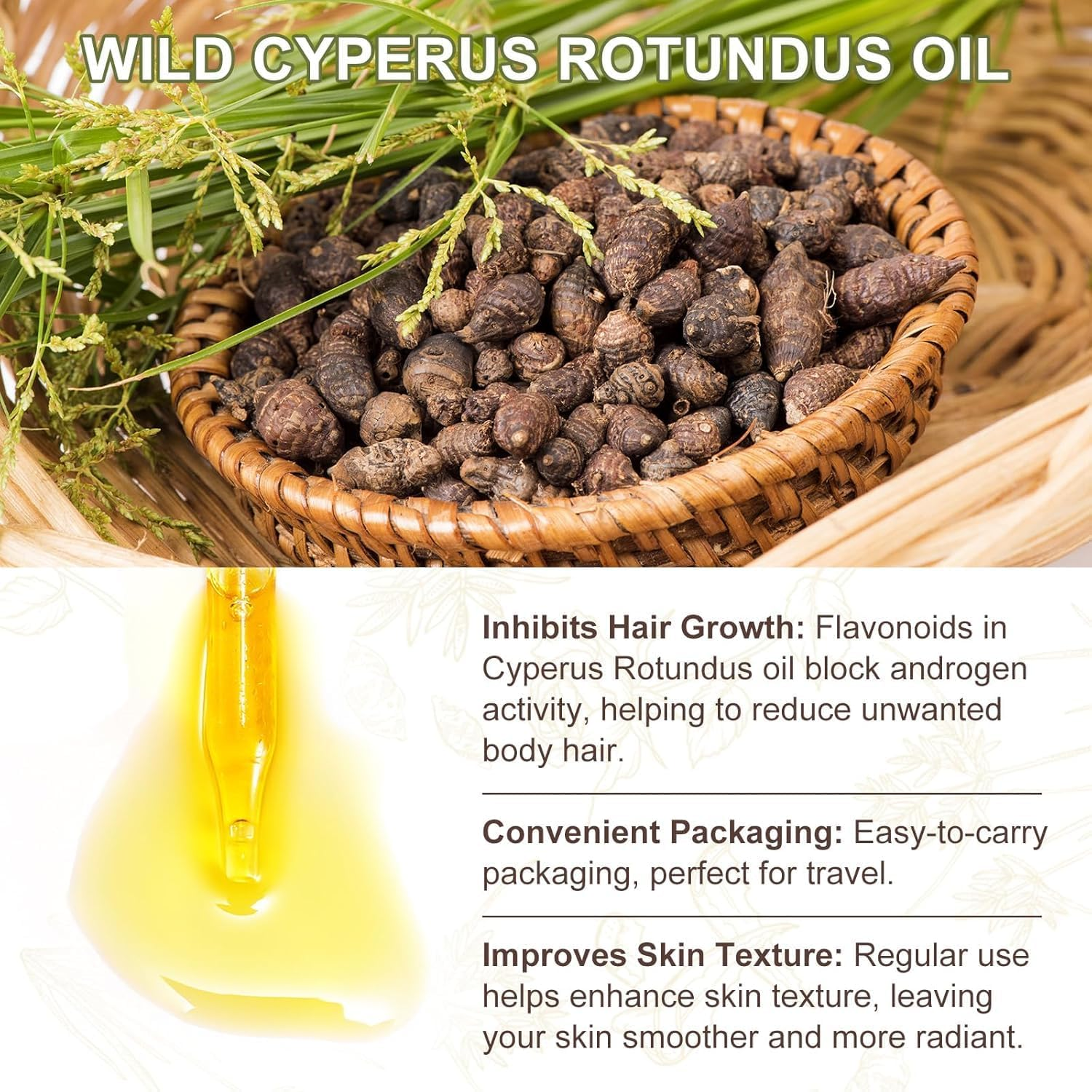 Natural Cyperus Rotundus Oil for Hair Removal, Reducing Body Hair Growth, Smoothing, Moisturizes & Soothes Skin, Gentle and Effective for All Skin Types, 2Fl Oz, 60Ml, image number 4