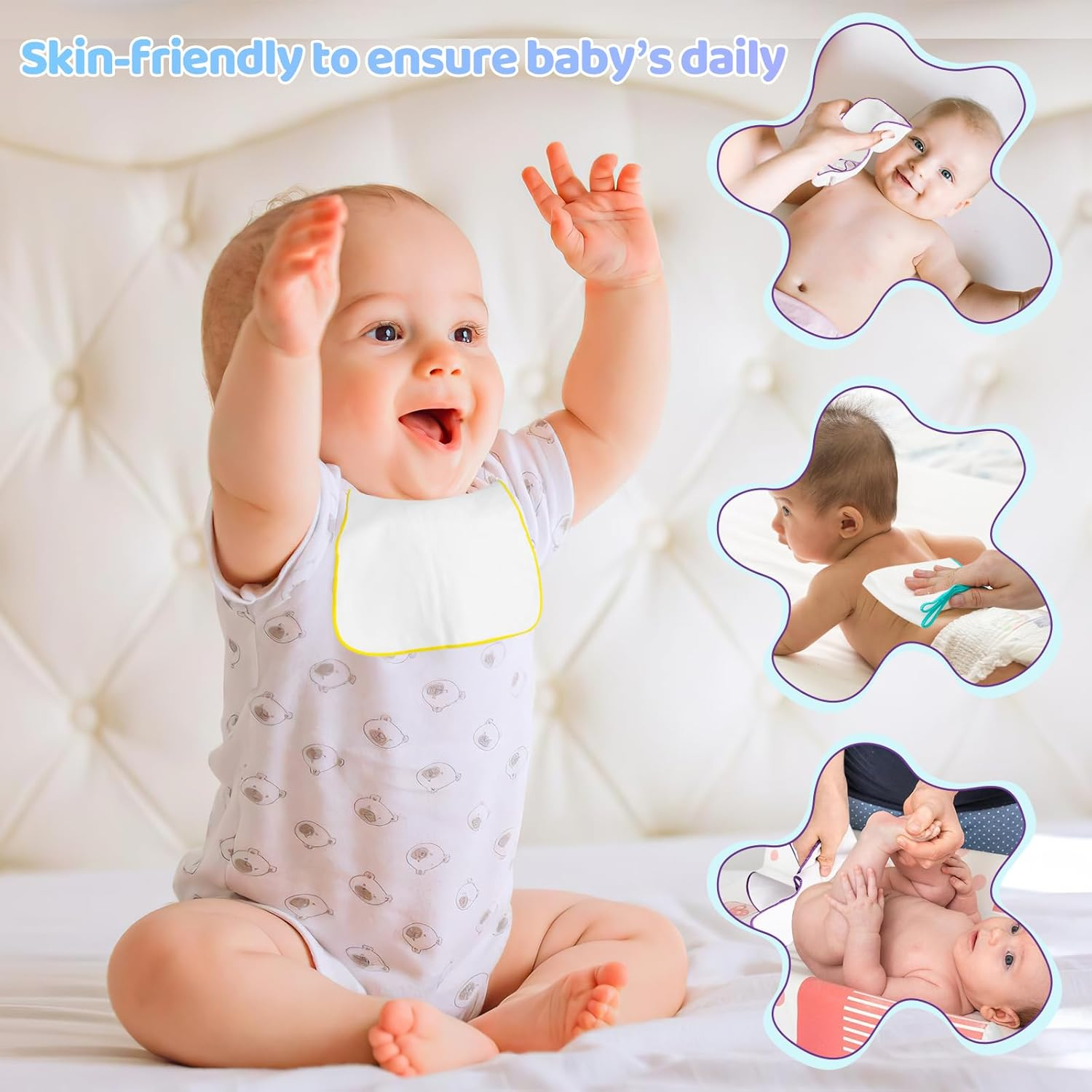 54 Pack Flannel Cloth Wipes with Green Upgraded Dispenser, Reusable & Durable Cloth Wipes, Body Face Hand Washcloth image number 2