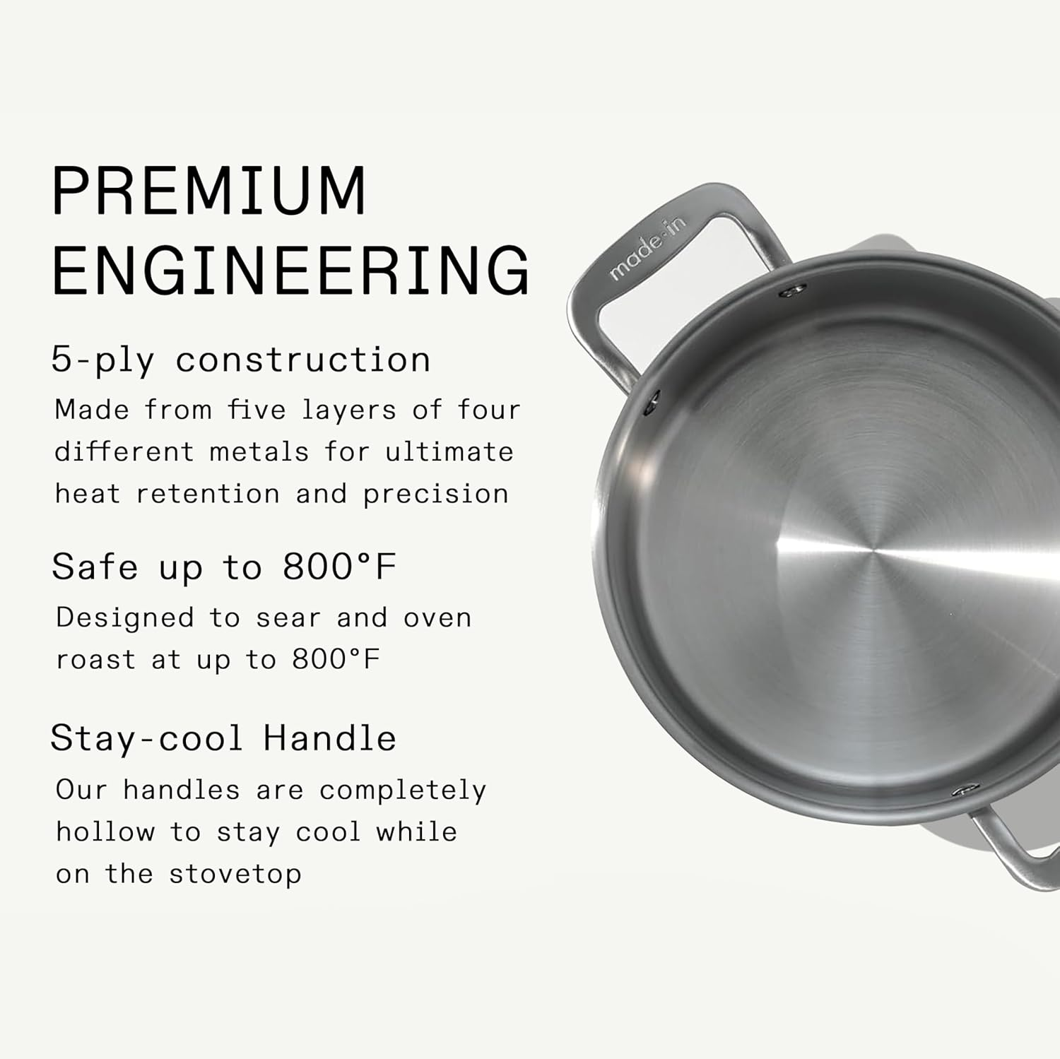 Made in Cookware - 6 Quart Stainless Steel Stock Pot with Lid - 5 Ply Stainless Clad - Professional Cookware - Made in Italy - Induction Compatible image number 2