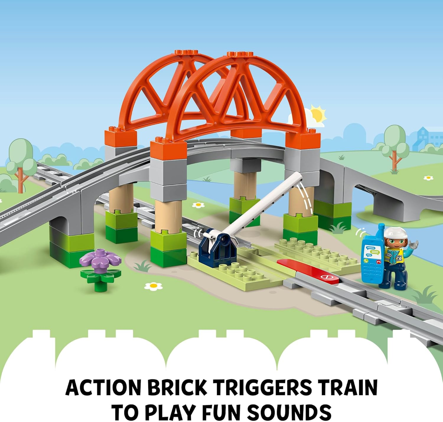 LEGO DUPLO Train Bridge and Tracks Expansion Set, Montessori Toy for Toddlers, Building Blocks Playset, Educational Kids' & Baby Toy for 2+ Year Old Boys & Girls, Develops Fine Motor Skills 10426 image number 1