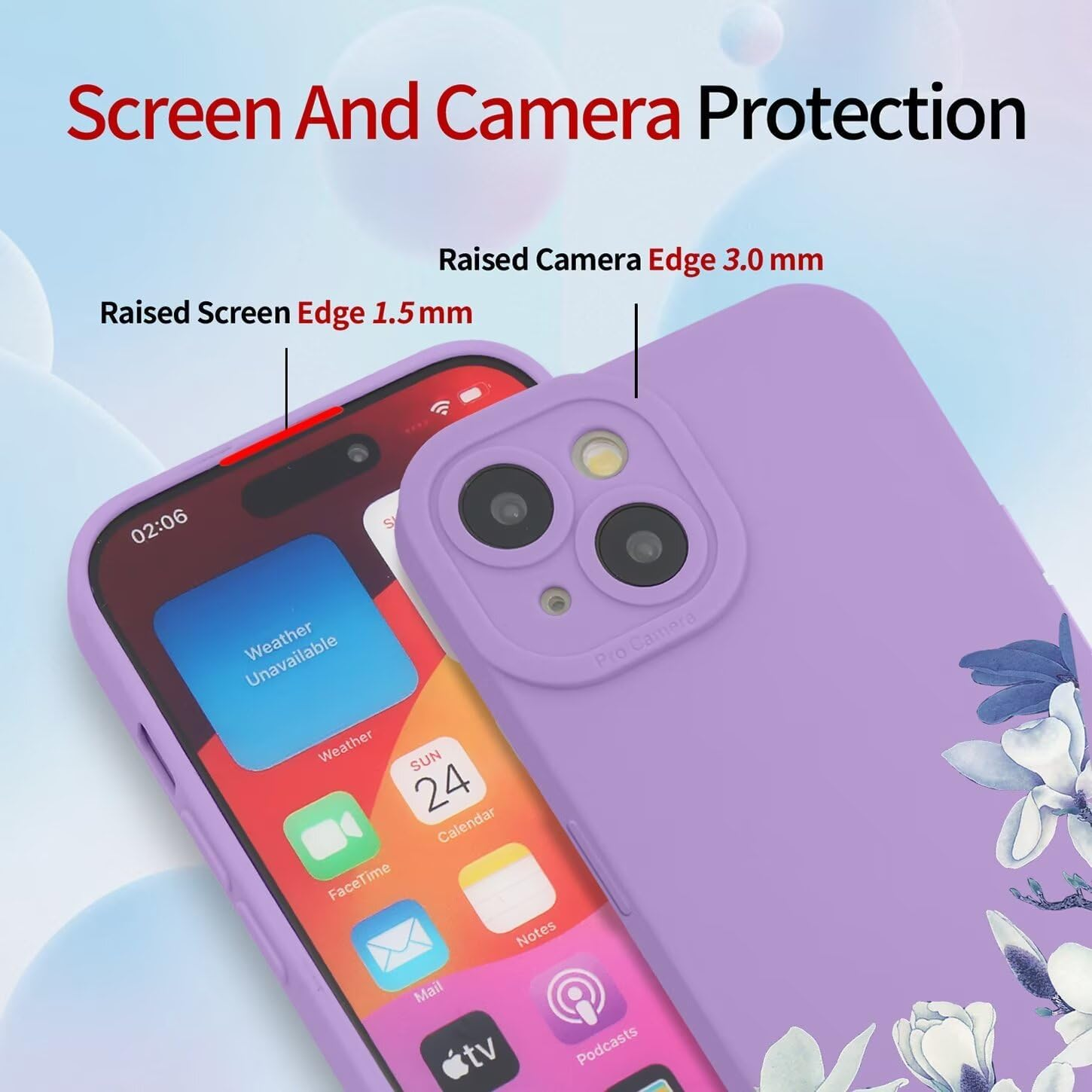 ILING Liquid Silicone Case for Samsung Galaxy A56 5G, Ultra Thin Elegant Flowers and Cute Cartoon Pattern Women'S Mobile Phone Case, Soft TPU Bumper Shockproof Protective Case (Purple Q04) - Black Q08 image number 2