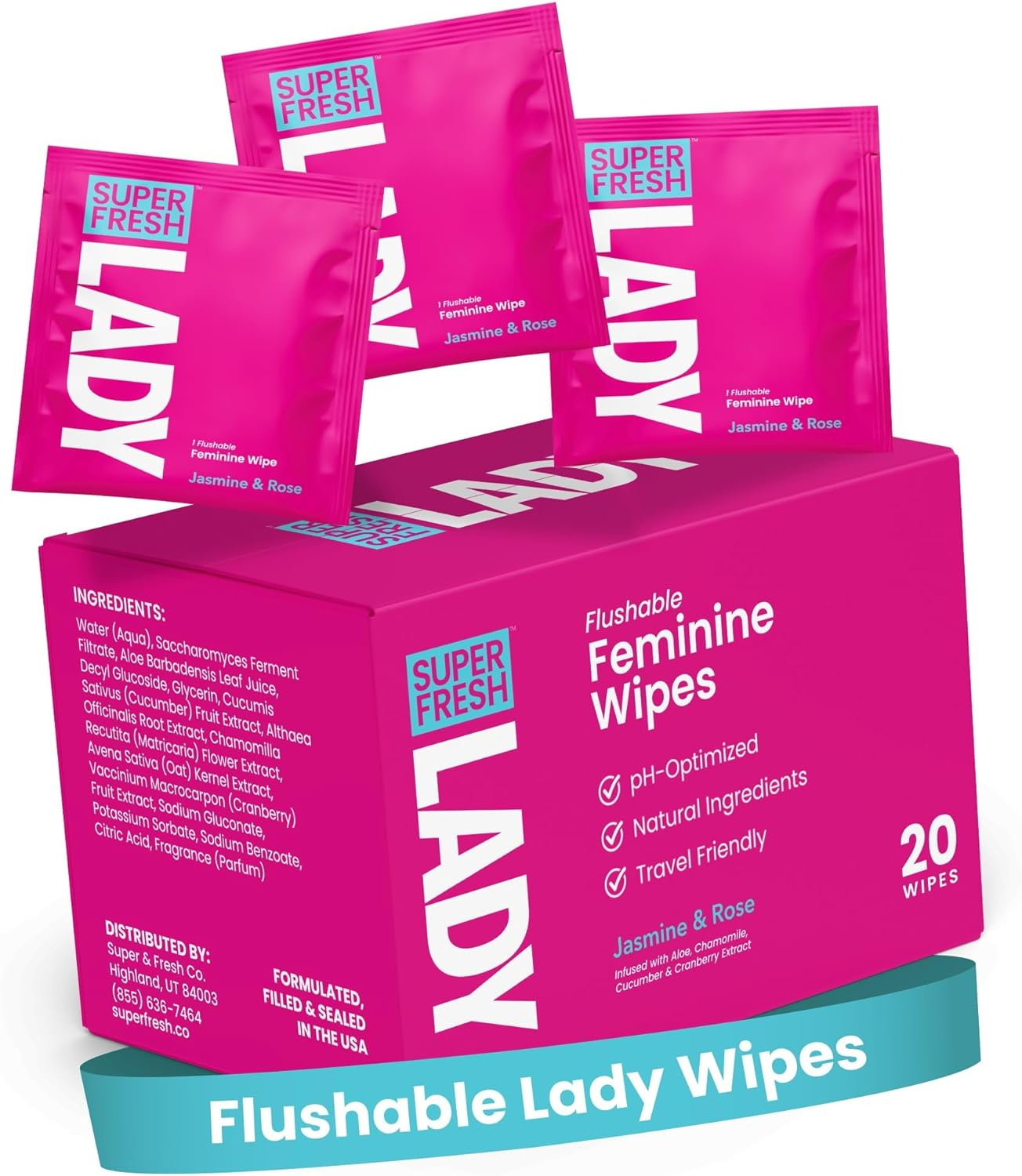 Super Fresh Lady Parts Feminine Wipes Flushable Ph Balanced Wet Wipes for Women Safe for Privates Body Booty and Face Perfect for Travel Daily Intimate Hygiene Stay Fresh Anywhere Pack of 20 Wipes image number 3