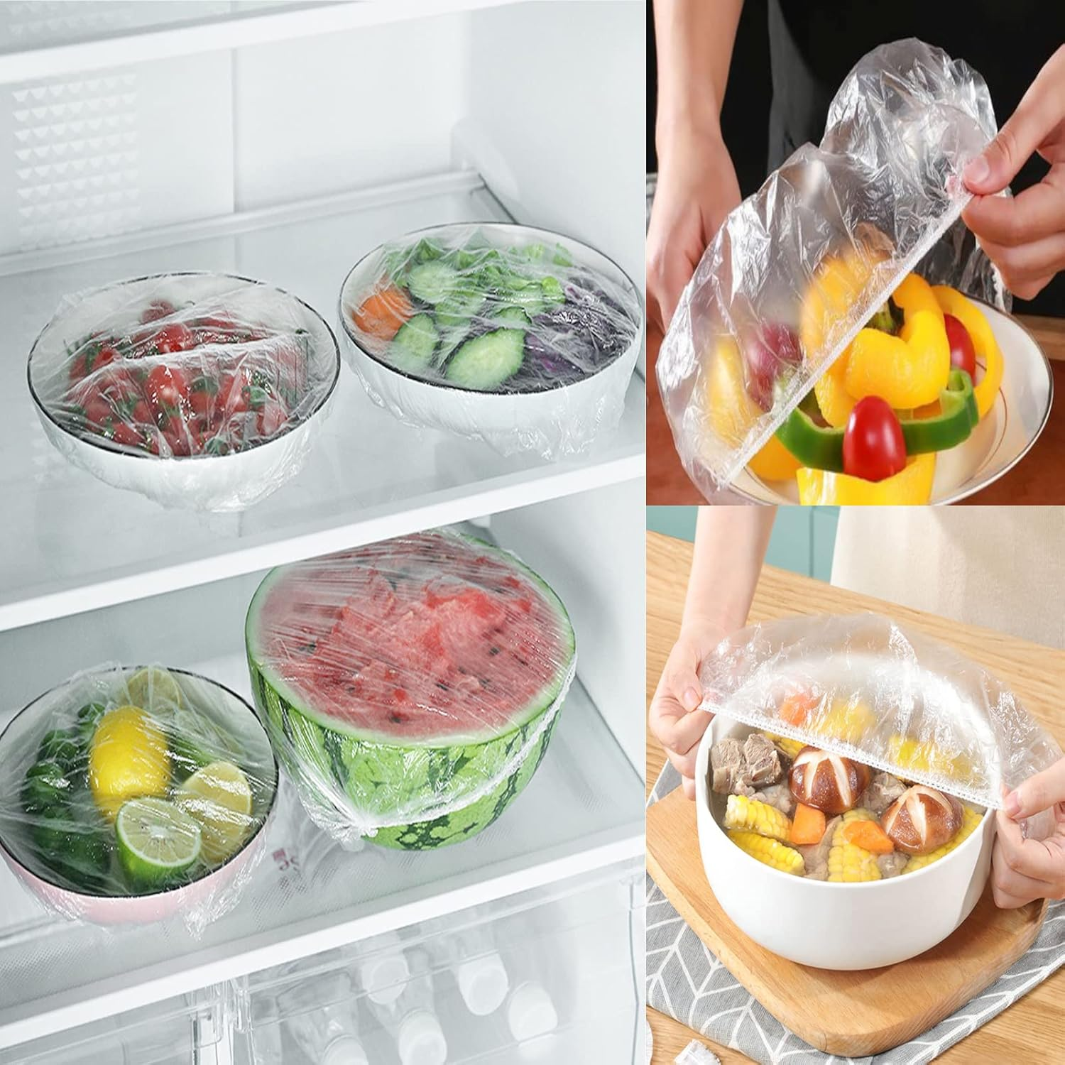 100PCS Fresh Keeping Bags Plastic Wrap Elastic Stretch Bowl Covers with Stretch PE Plastic Food Storage Covers Bowl Covers for Leftover and Meal Prep Covers Alternative to Foil for Outdoor image number 2